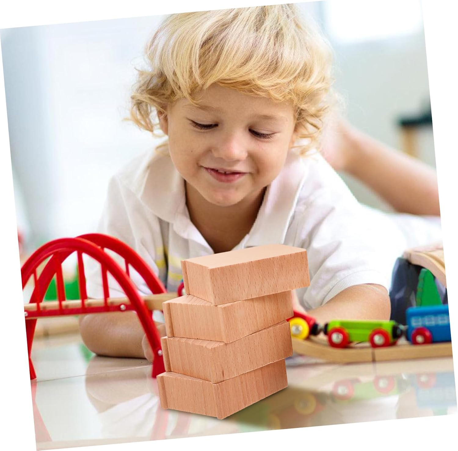 Jojofuny 6Pcs Wooden Train Bridge Supports Track Leveling Risers for Boy Girl Toy Educational Railway Train image number 6