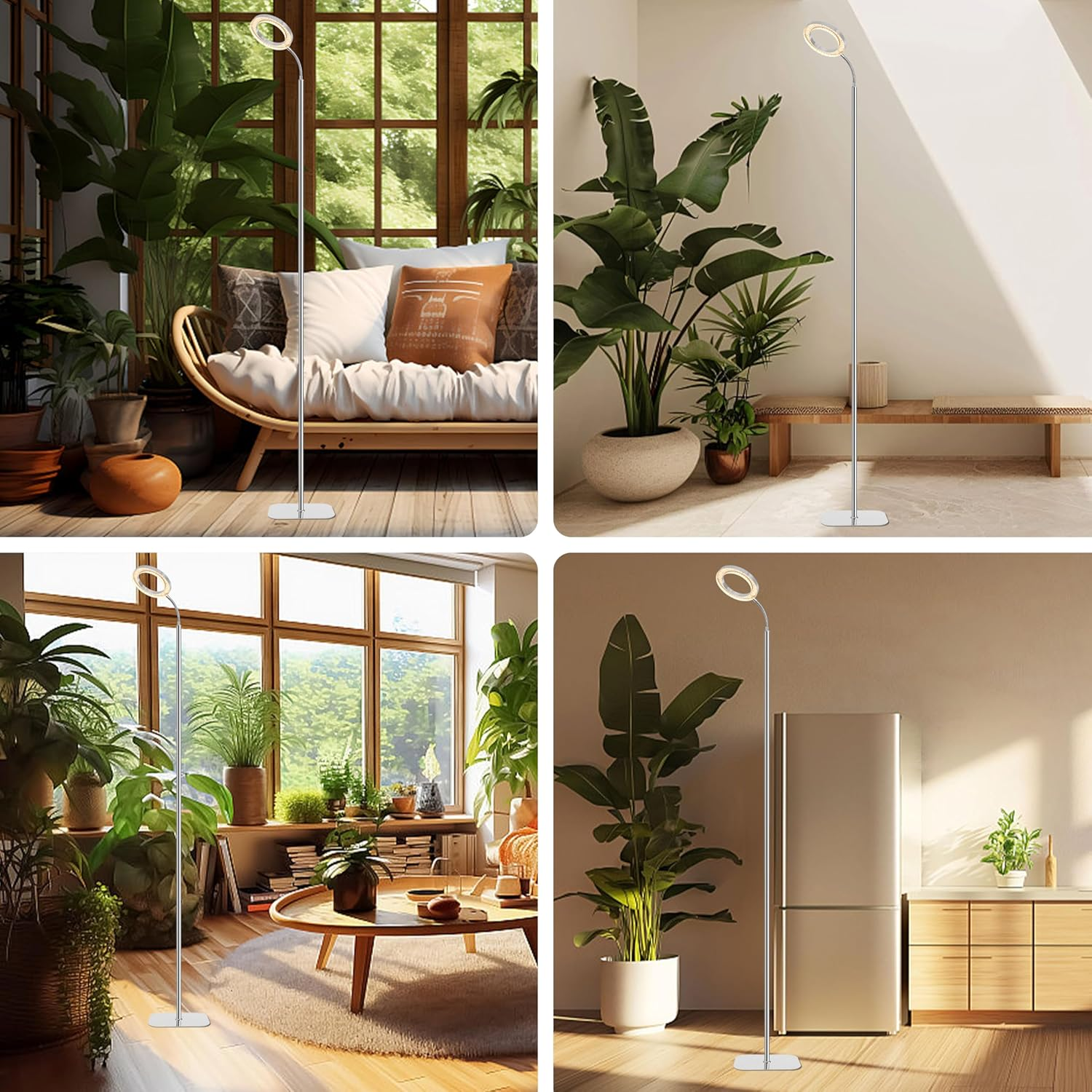 LED Full Spectrum Standing Grow Light, Silver Ring Plant Light with 3/9/12H Timer, 10 Level Dimmable, 60 Inch Height Adjustable, 3000K Floor Growth Lamp for Indoor Large Tall Plants image number 3