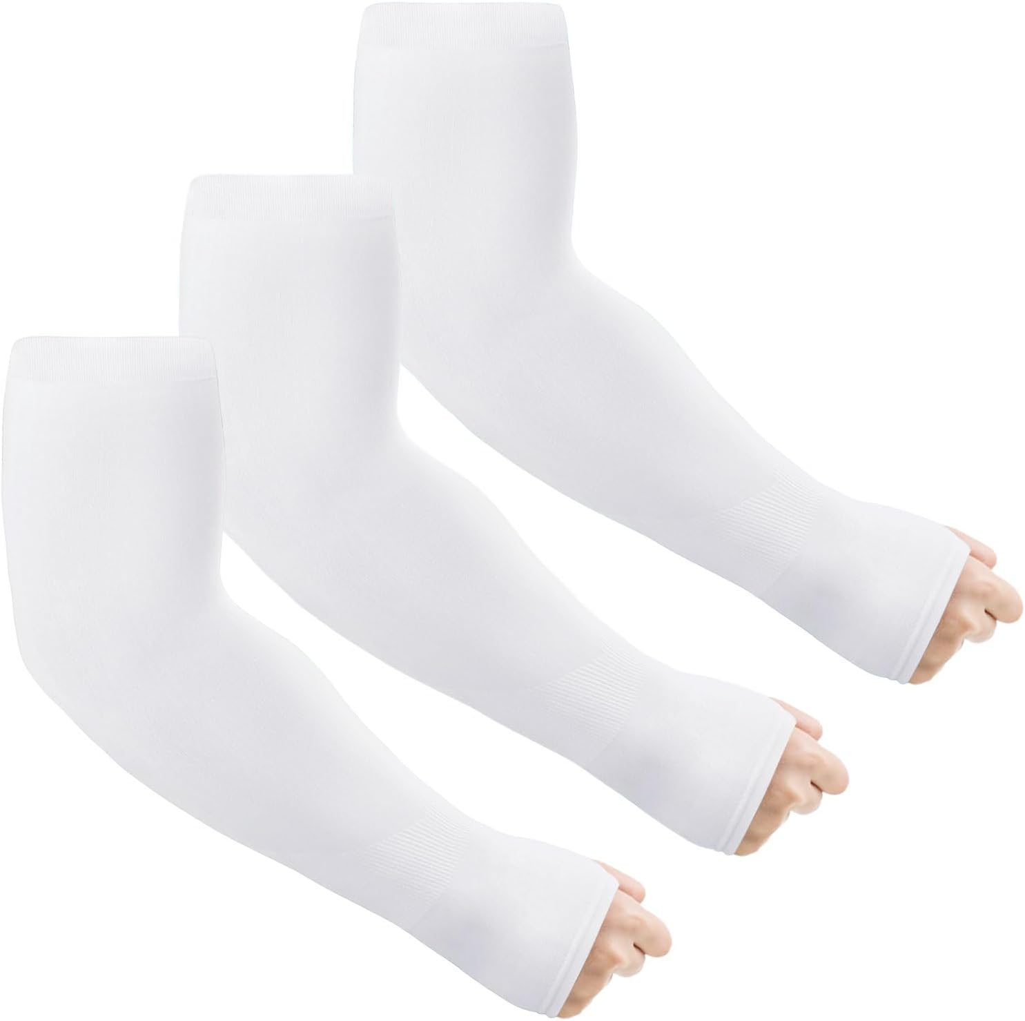 3 Pairs UV Protection Cooling Icy Arm Sleeves, Arm Warmers for Men Women Sports Sun Sleeves with Thumb Hole for Driving, Golfing, Fishing, Cycling, Hiking, Exercising image number 4