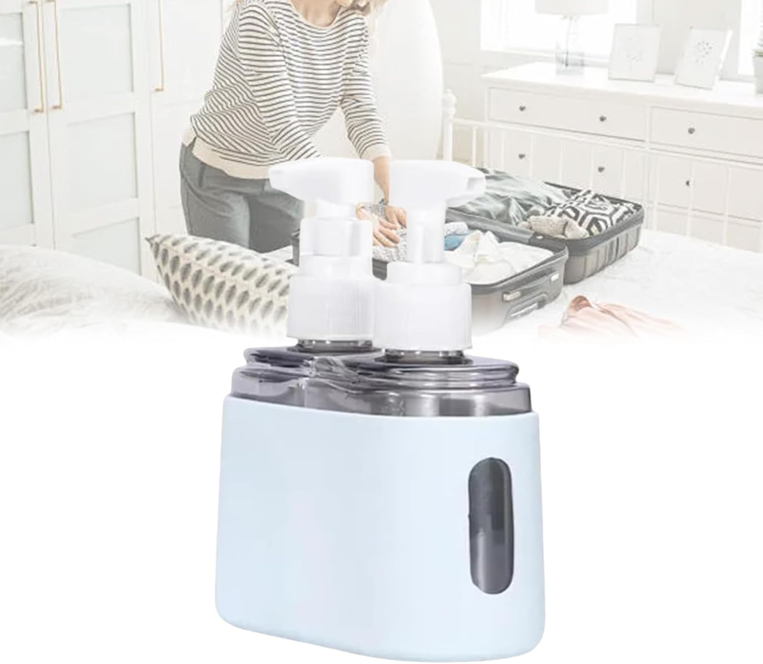 Mini Shampoo Dispenser Portable Travel Bottle Set, up to 4 in 1 Travel Pump Bottles Dispenser Bottles,Leak Proof Reusable Travel Bottles for Toiletries Refill, Shampoo Lotion Liquid (Gray, 2 in 1)