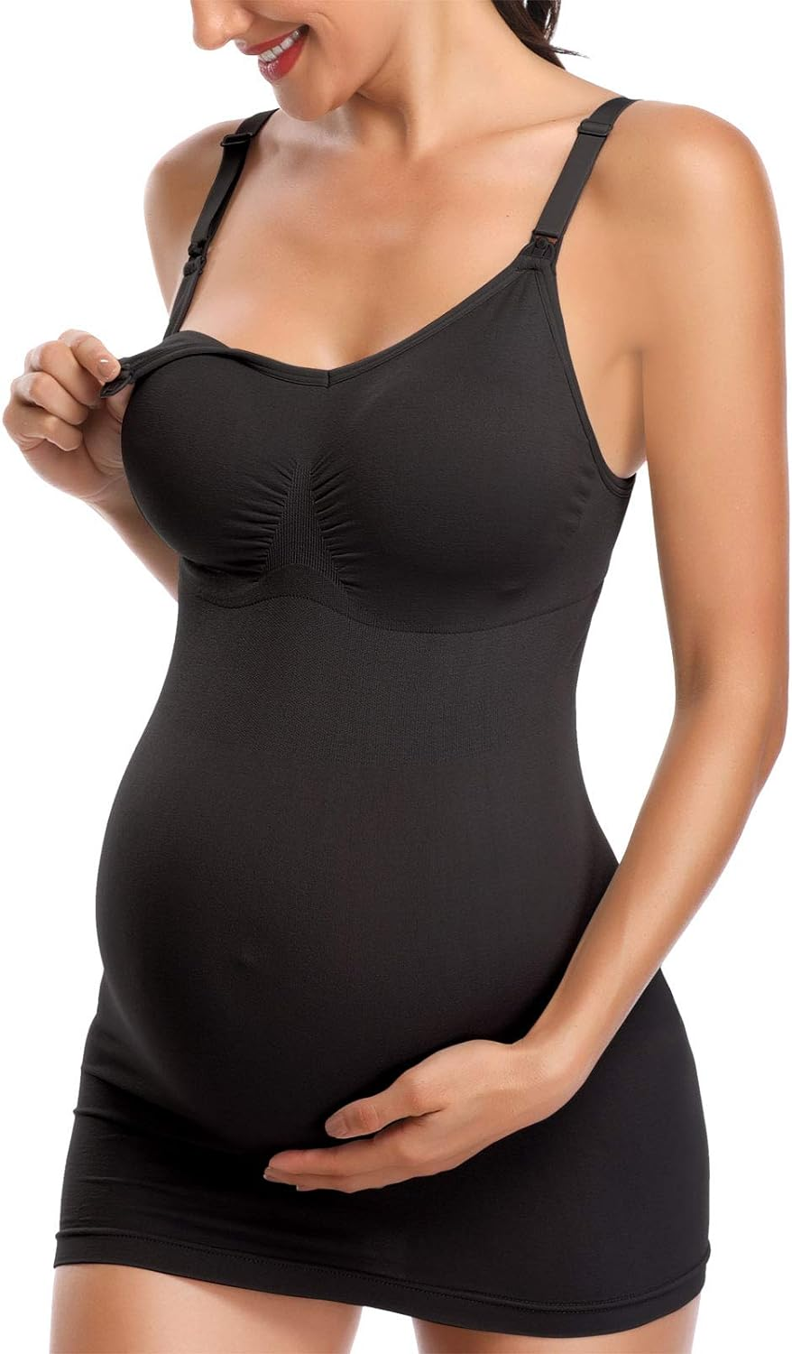 BRLIDO Womens Nursing Tank Tops Built in Bra for Breastfeeding Maternity Camisole Brasieres, Black Grey Green, Large image number 7