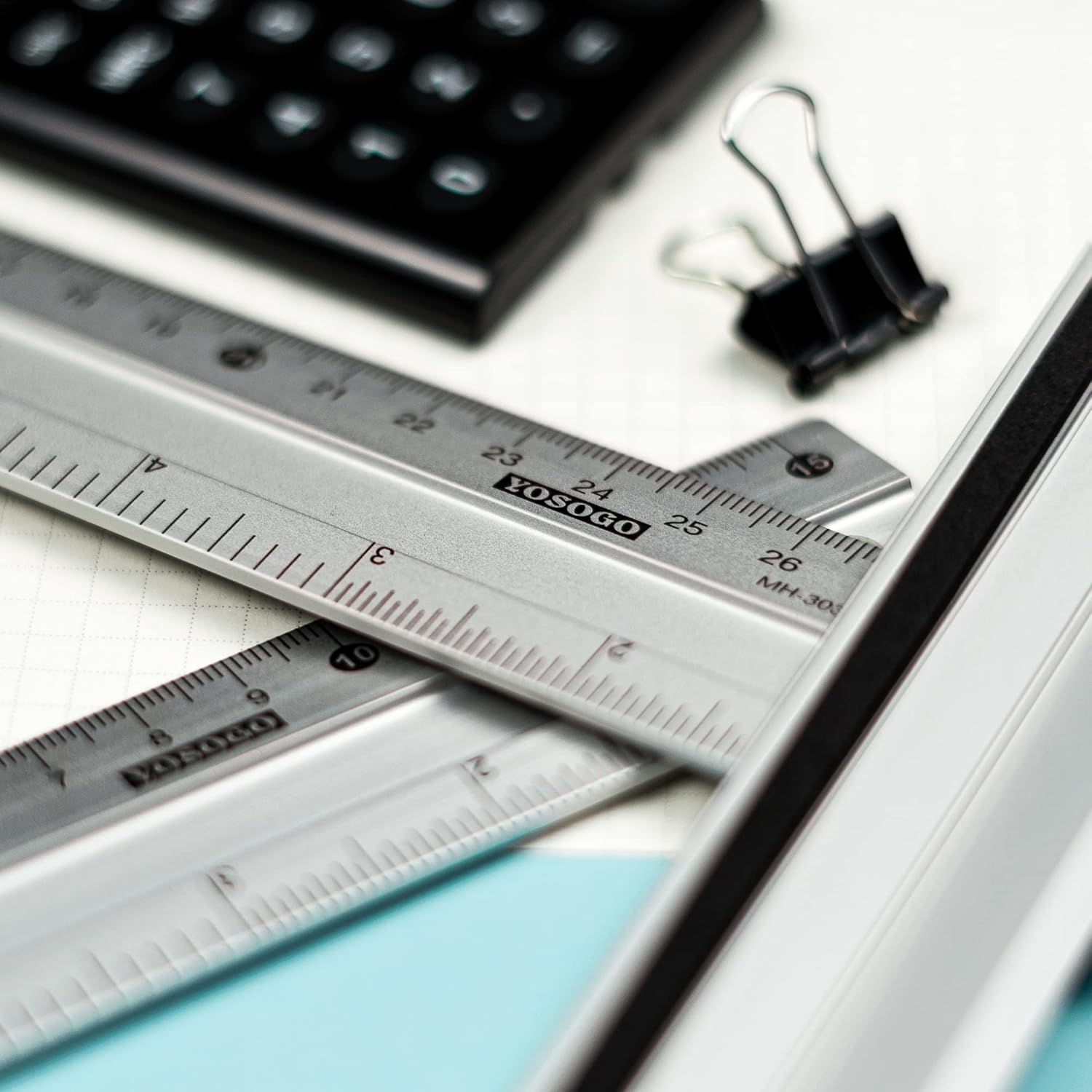 Anti- Slip Aluminum Rulers for Drawing, Set of 3 Pieces (6, 8 and 12 Inch) - Centimetres and Inch Scales for Precise Work, School and Home image number 3