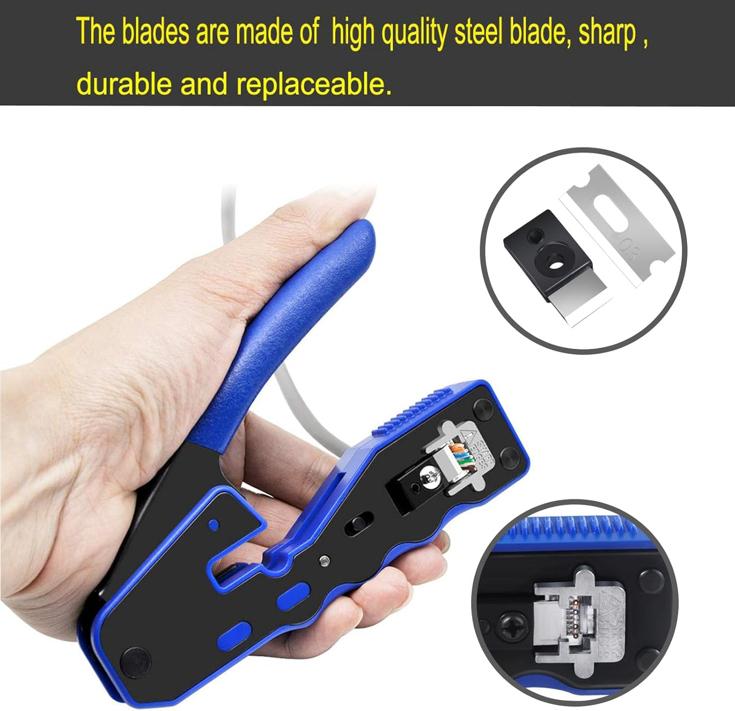 RJ45 Crimp Tool Pass through Crimper Cutter for Cat6A Cat6 Cat5 Cat5E 8P8C Modular Connector Ethernet Crimper Tool image number 1