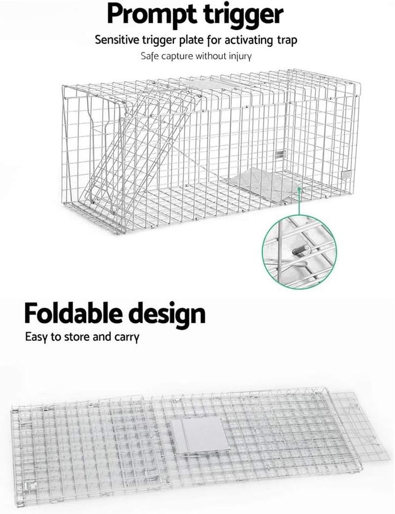 Gardeon Mouse Trap, 150 X 50 X 55Cm Guinea Pig Rat Rabbit Cage Possum Fox Cat Humane Mice Traps Small Animals Cages for Indoor Outdoor Farm Backyard, Automatic Door Lock Collapsible Silver image number 5
