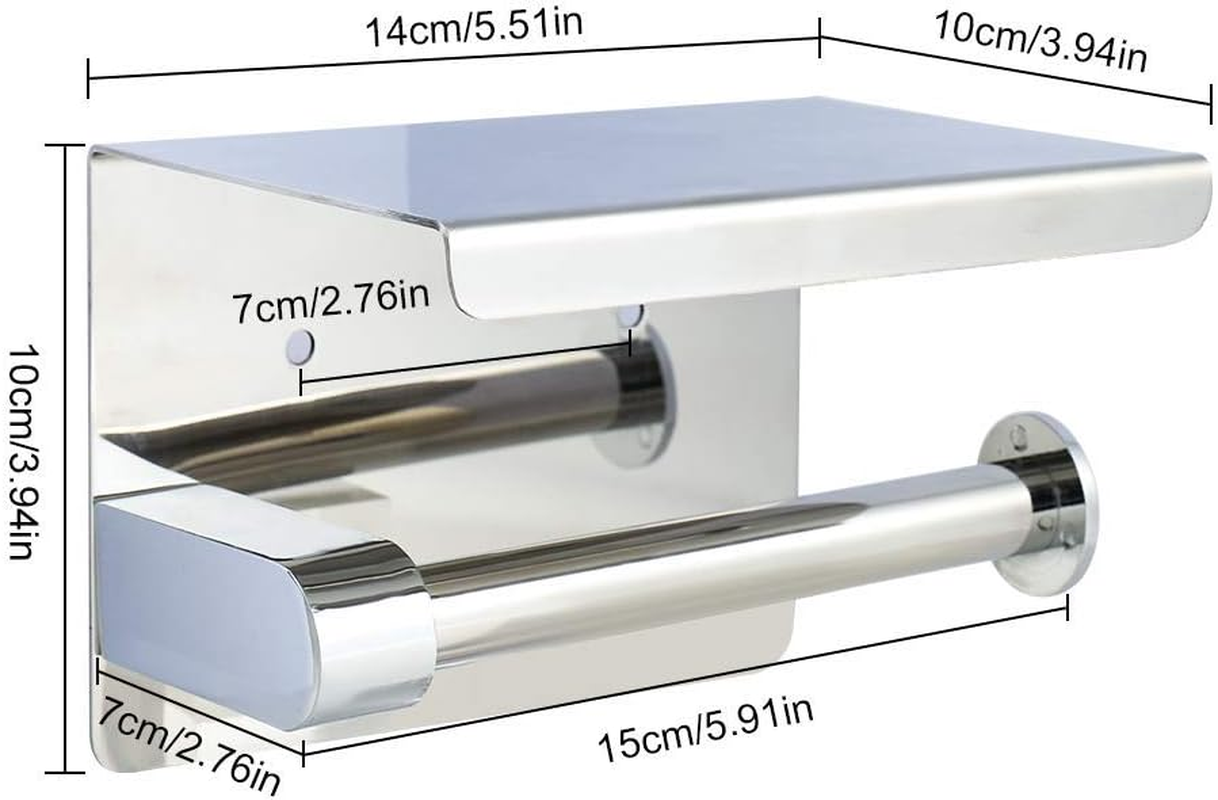 TOWOMO Toilet Paper Roll Holder with Shelf, Two Installation Methods Drill or No Drilling Adhesive Wall Mounted SUS304 Stainless Steel Tissue Dispenser image number 6