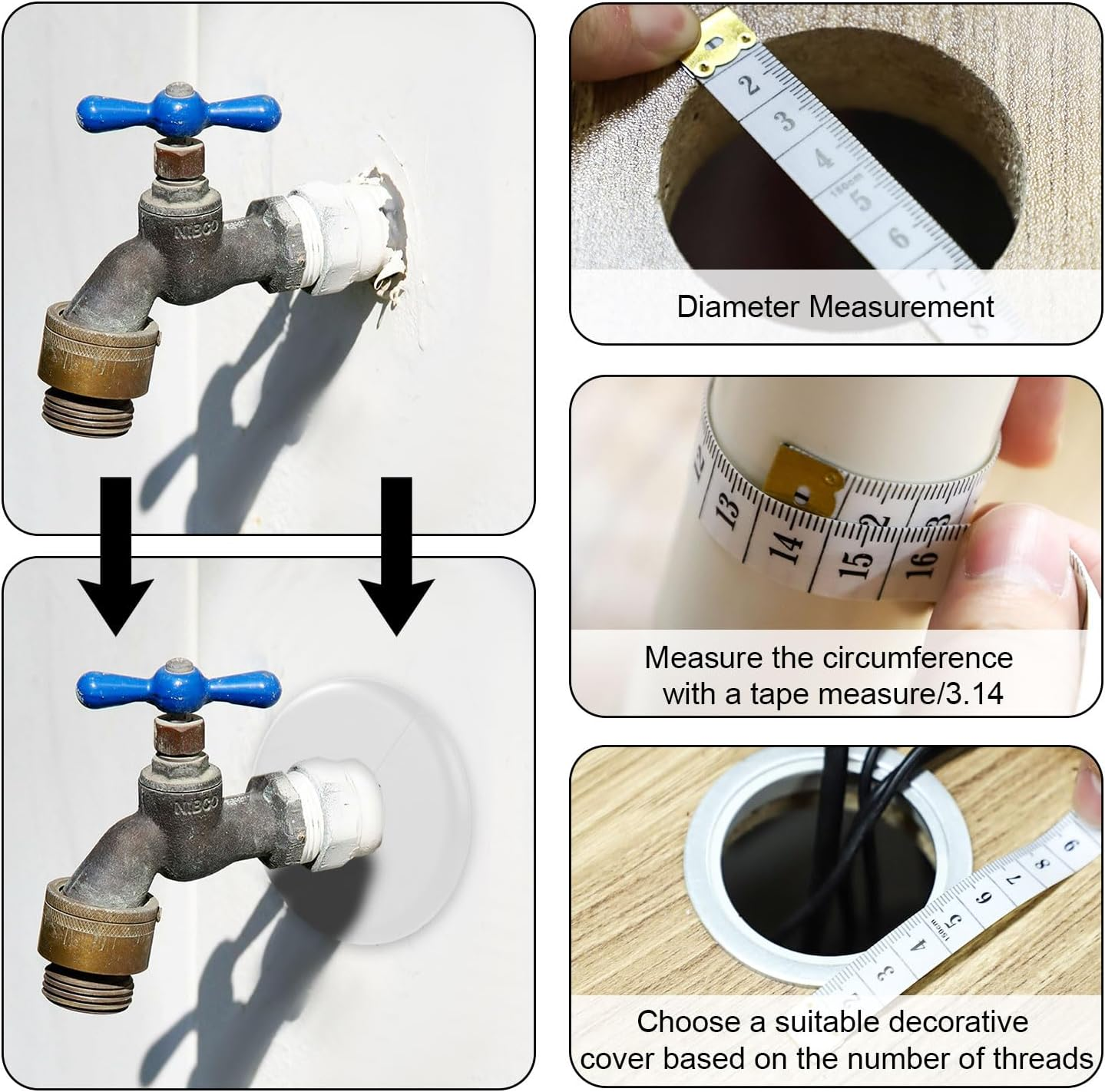 2Pcs Wall Split Flange, Self-Adhesive Escutcheon Plate for 17Mm/0.67In Diameter Water Pipes ABS round Plumbing Cover Plates with Buckle-Design for Faucet Kitchen Toilet (White) image number 2