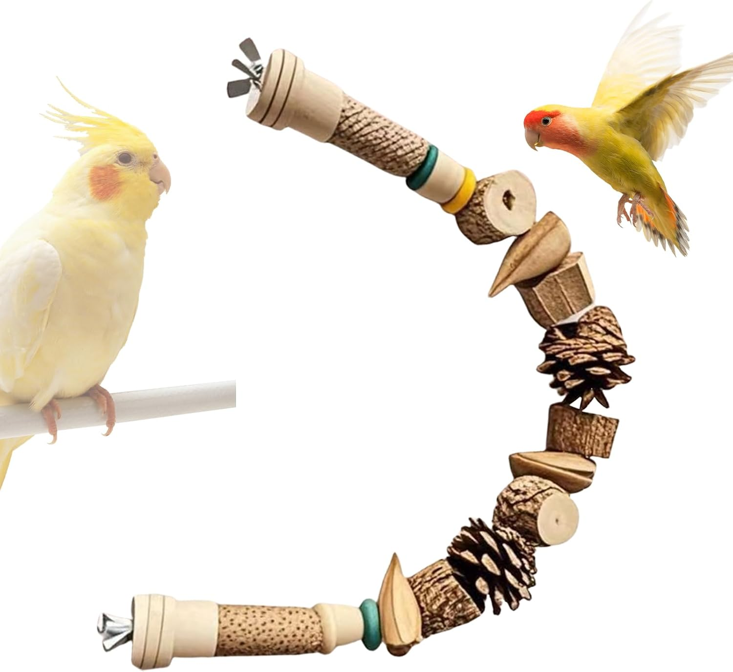 Bird Toys for Parrots, Bird Cage Toys Chewing Games, Wooden Pine Cone String, Natural Landscape Decor for Conure, Cockatiel, Macaws, Finches, Cockatoos - A image number 5