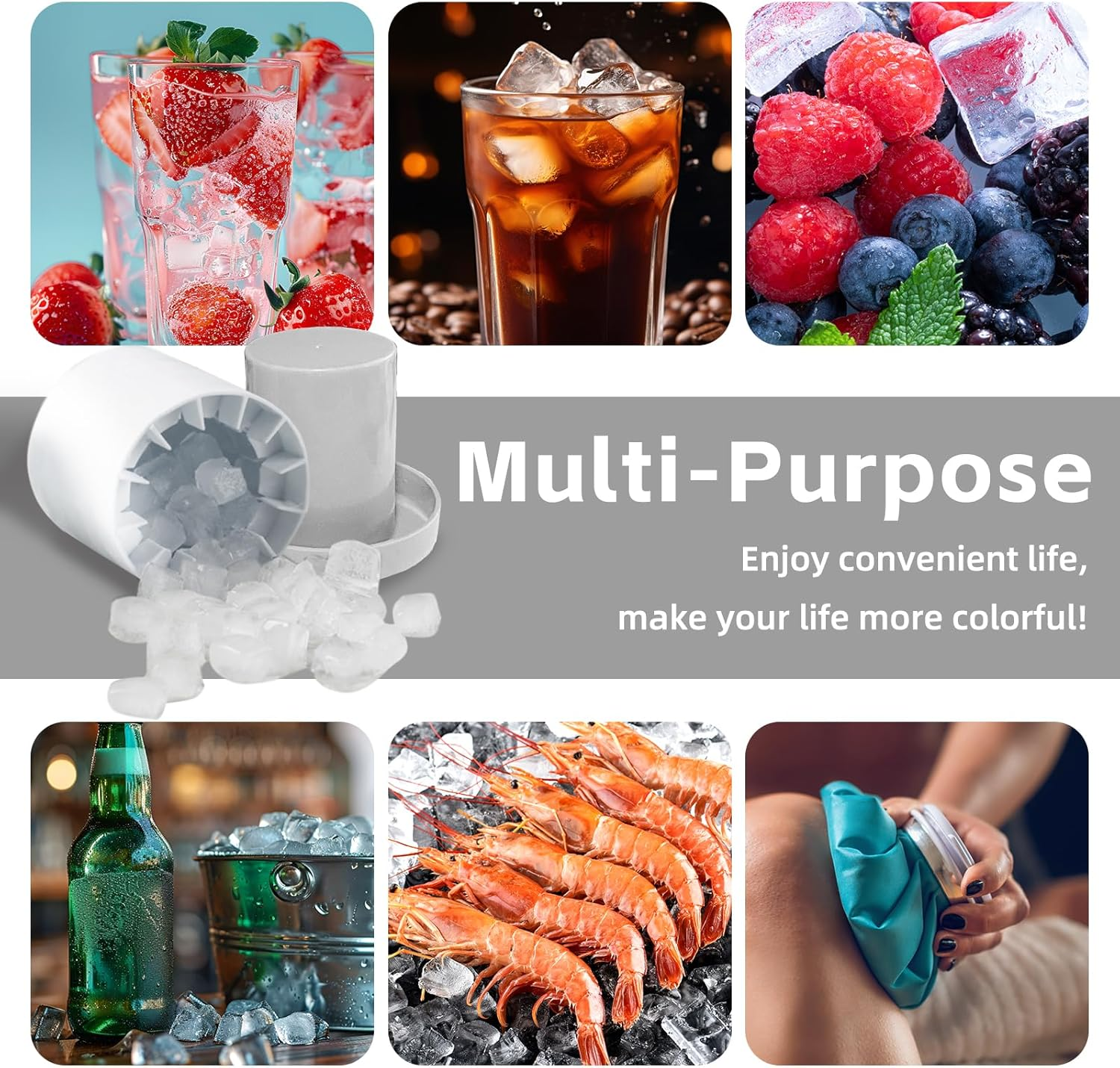 Ice Making Bucket, Quick-Freeze Silicone Ice Cube Tray with Easy Release and Compact Design (Grey) image number 4