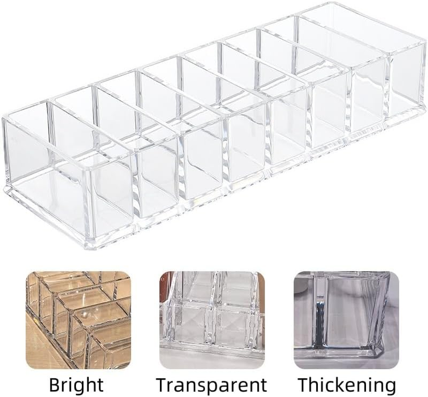 2Pcs Clear Acrylic Makeup Compact Organizer,8 Spaces Data Cable Sorting Storage Box,Acrylic Cosmetic Storage Jewelry Display Box,Clear Perfume Blush Eyeshadow Lipstick Organizer for Dresser Bathroom image number 3