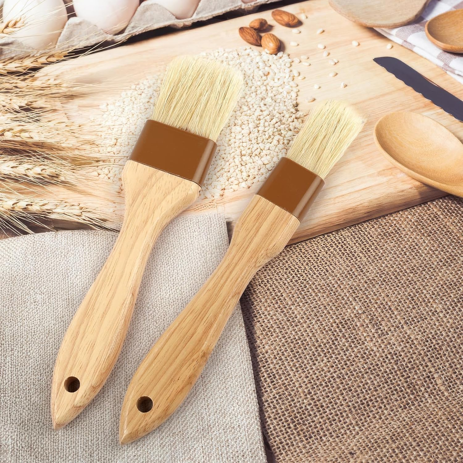 Natural Bristle Pastry Brushes 2-Pack, Dual Sizes (1" & 1.5") Beechwood Handle Basting Brushes for Cooking, Grilling, Baking, Oil, Butter & Marinade image number 5