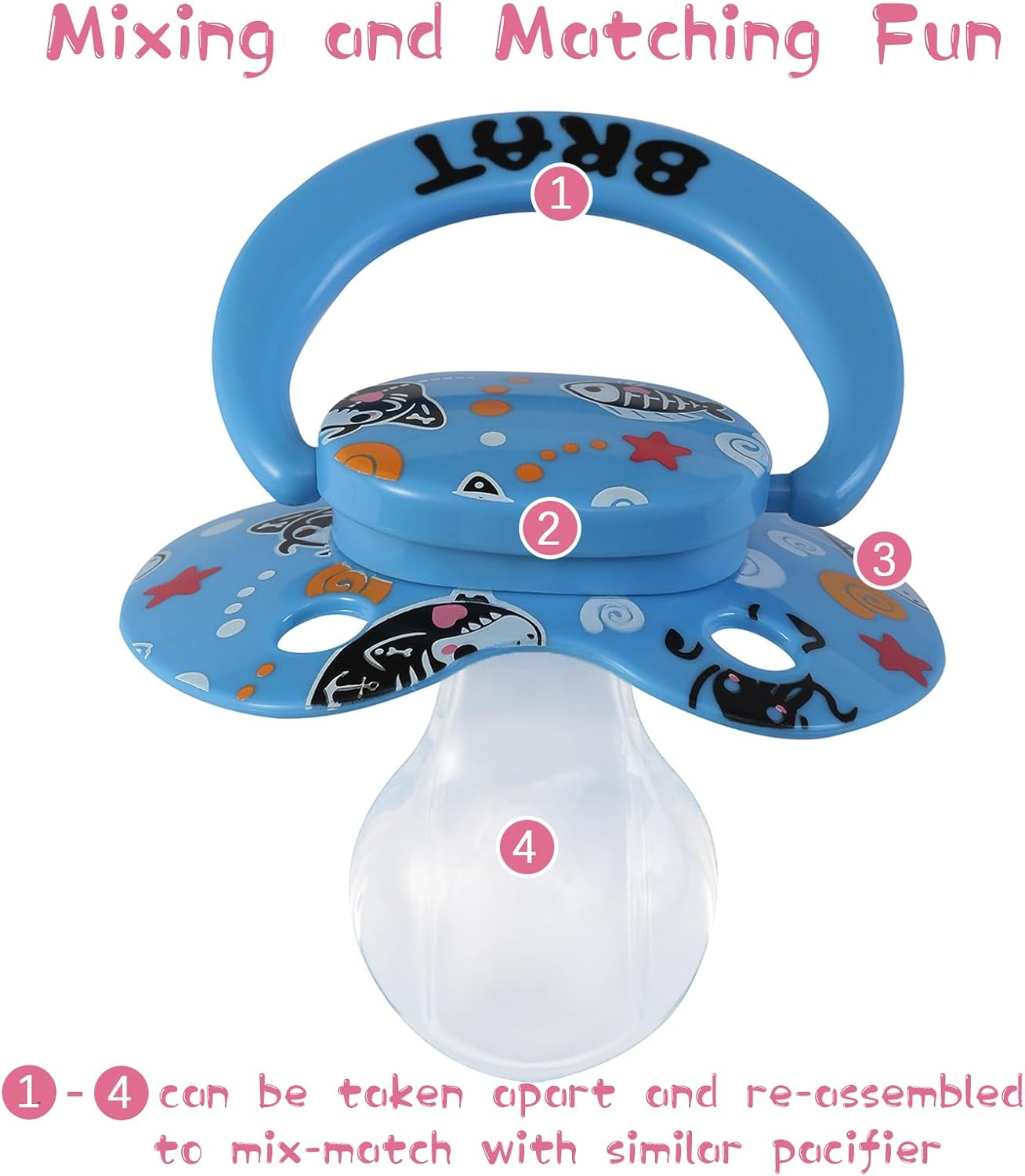 Cute Adult Pacifier for Anxiety Autistic：Big Size Butterfly Shaped Silicone Nipple Binky - Large Shield Printed Paci Blue for Sleep image number 3