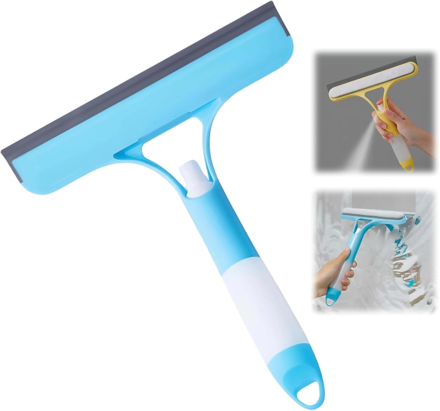 3-In-1 Window Squeegee and Shower Squeegee with Spray Bottle & Sponge, Ergonomic Glass Cleaner and Scraper for Shower Enclosures, Car Windows, Mirrors, Streak-Free Cleaning Tool