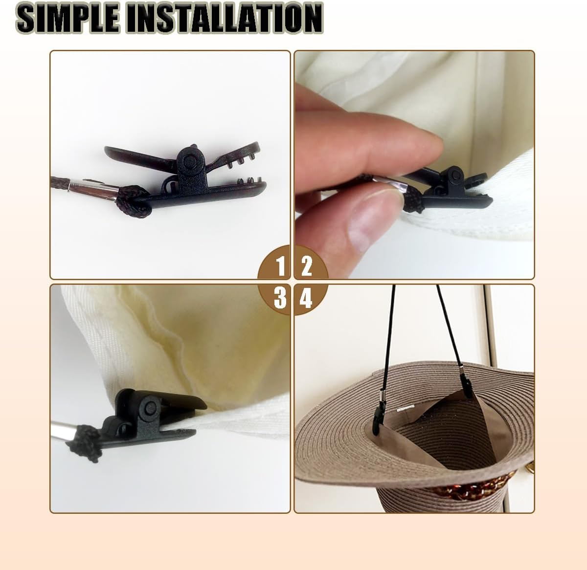 GAQWOK Hat Strap 2PCS, Adjustable with Clips, Very Suitable for Outdoor Activities, Anti-Lost and Anti-Wind (Black), Black image number 1