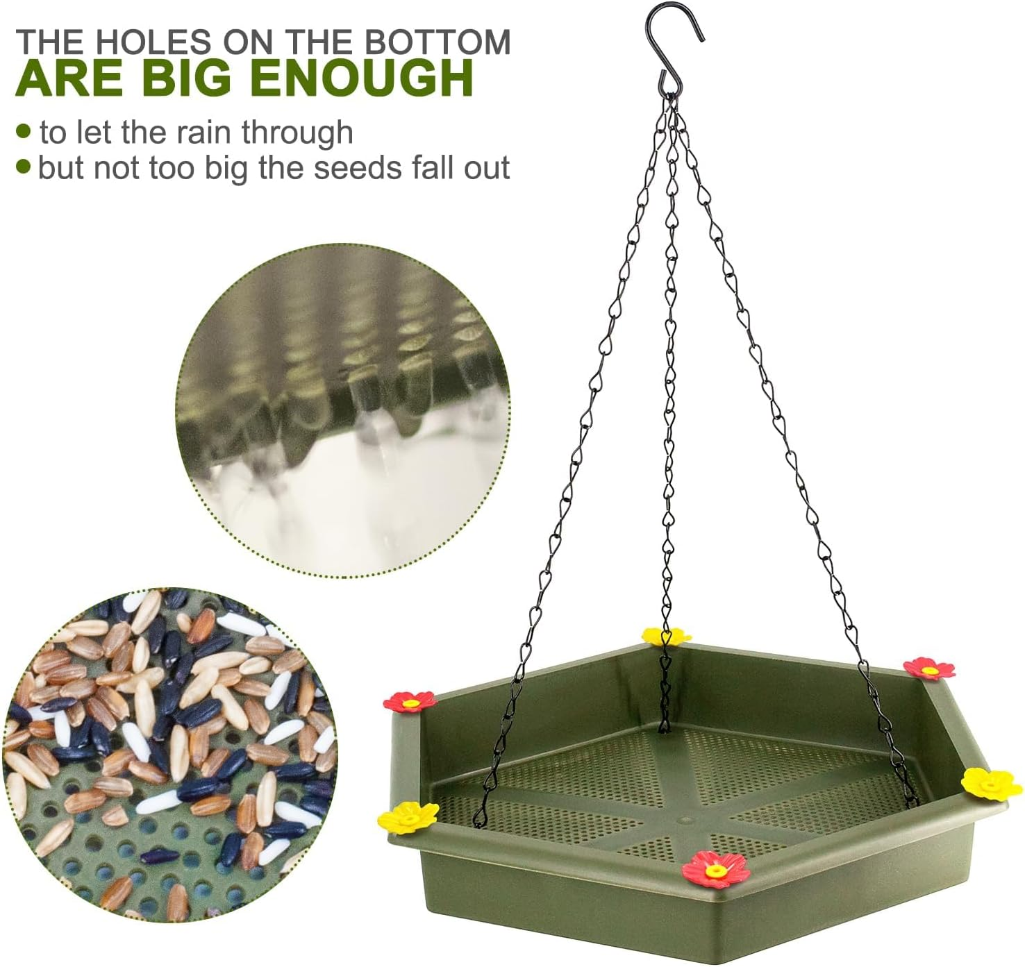 XXL Dual-Function Hanging Bird Bath & Feeder - Outdoor Tray for Garden Birds (Green)​ image number 5