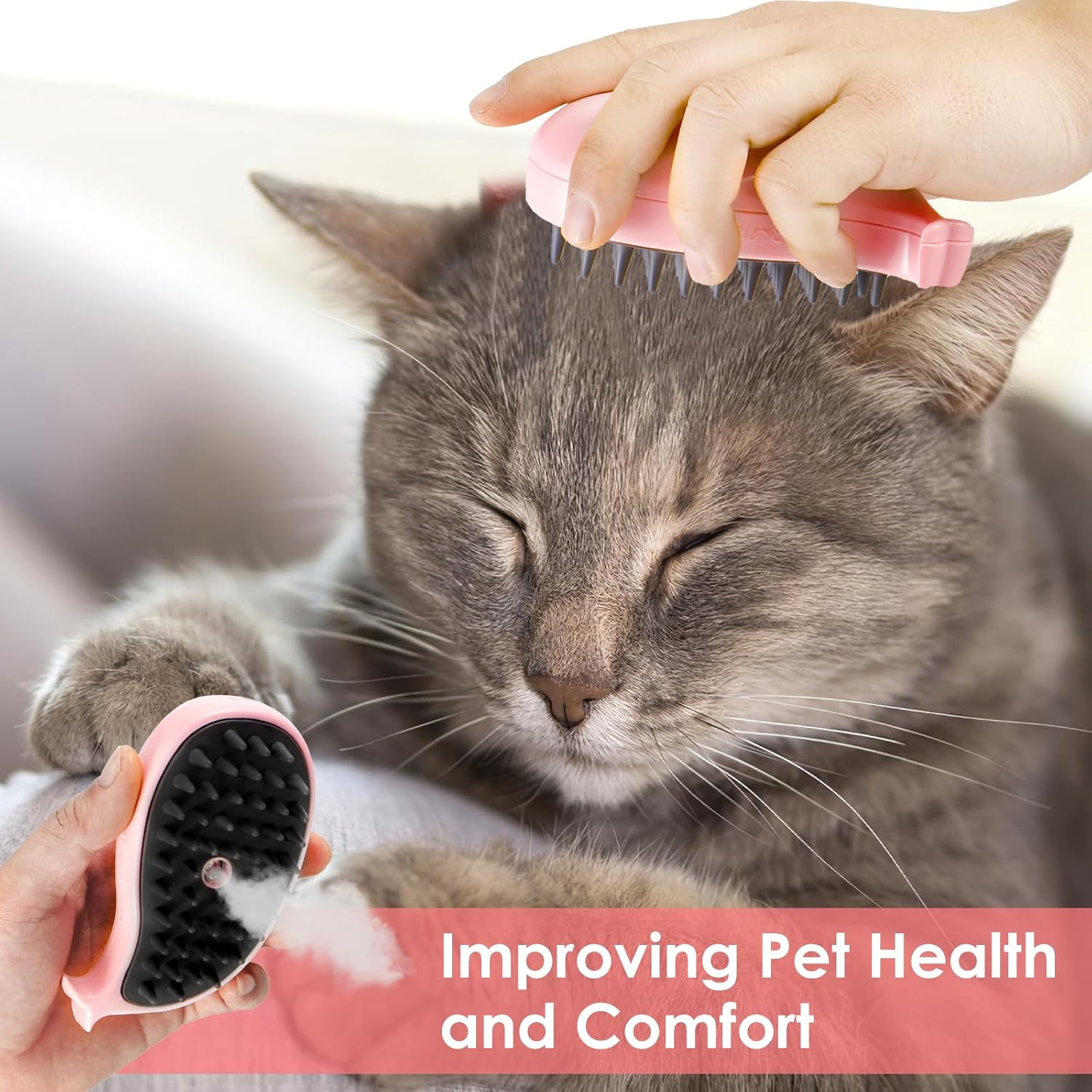 Cat Steam Brush 3 in 1 Spray Cat Brush Usb Rechargeable Steaming Cat Grooming Brush Knot and Loose Hair Removal Brush Pet Shedding Comb for Cat and Dog Pet (Pink) - Pink image number 4