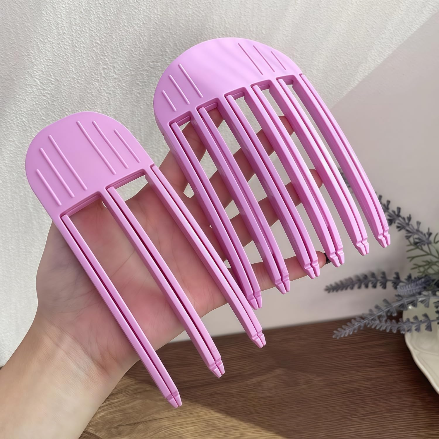Heanvmyss Wind Shaping Styling Combs for Fluffy Bangs,4 Pcs Clips for Hair Volume,3 or 6 Teeth Volumizing Hair Clips for Natural Voluminous Look (Pink) image number 1