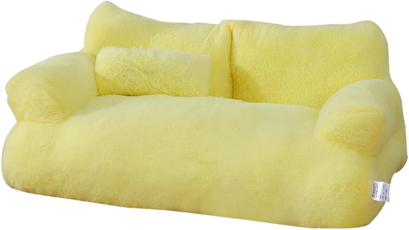 Calming Pet Sofa, Dog Sofas & Chairs, Calming Dog Bed Fluffy Plush Pet Sofa, Large Memory Foam Pet Orthopedic Dog Bed, with Removable Washable Cover (Coffee, L) image number 2