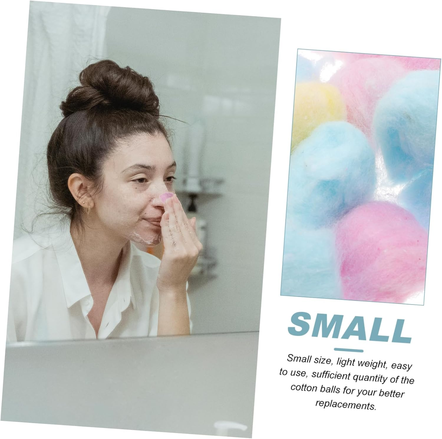 Healeved 500G Baby Cotton Balls Small Size Face Cleansing Makeup Removal Cotton Pads in Pink Yellow Blue for Newborn Skincare and Nail Polish Removal