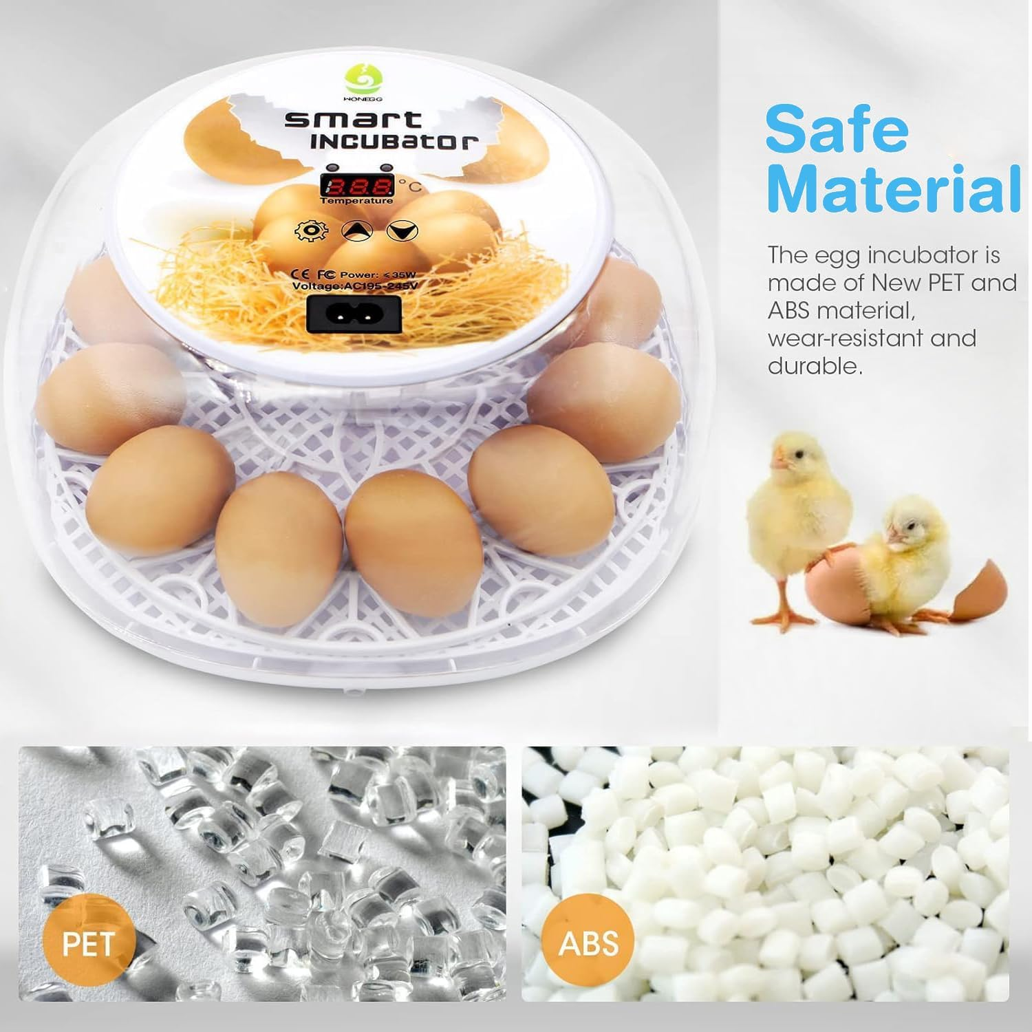 Premium Egg Incubator, Automatic Egg Hatching Incubator, 12 Eggs Poultry Hatcher with Automatic Temperature Control for Hatching, Chicken, Duck, Goose, Quail, Bird Eggs (Gray) image number 3