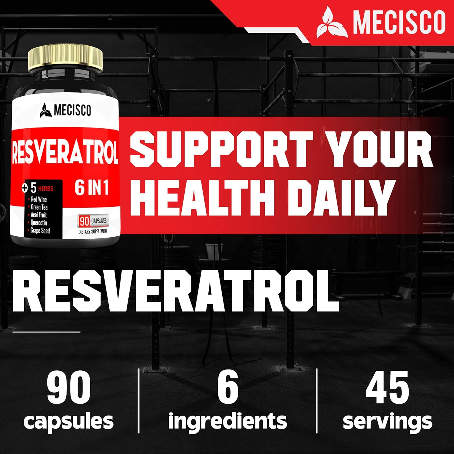 6In1 Resveratrol Supplement 35000Mg - Super Formula with Green Tea, Grape Seed, Acai Fruit, Quercetin & Red Wine - Support Mind, Heart Health & Immune System - 90 Capsules image number 3