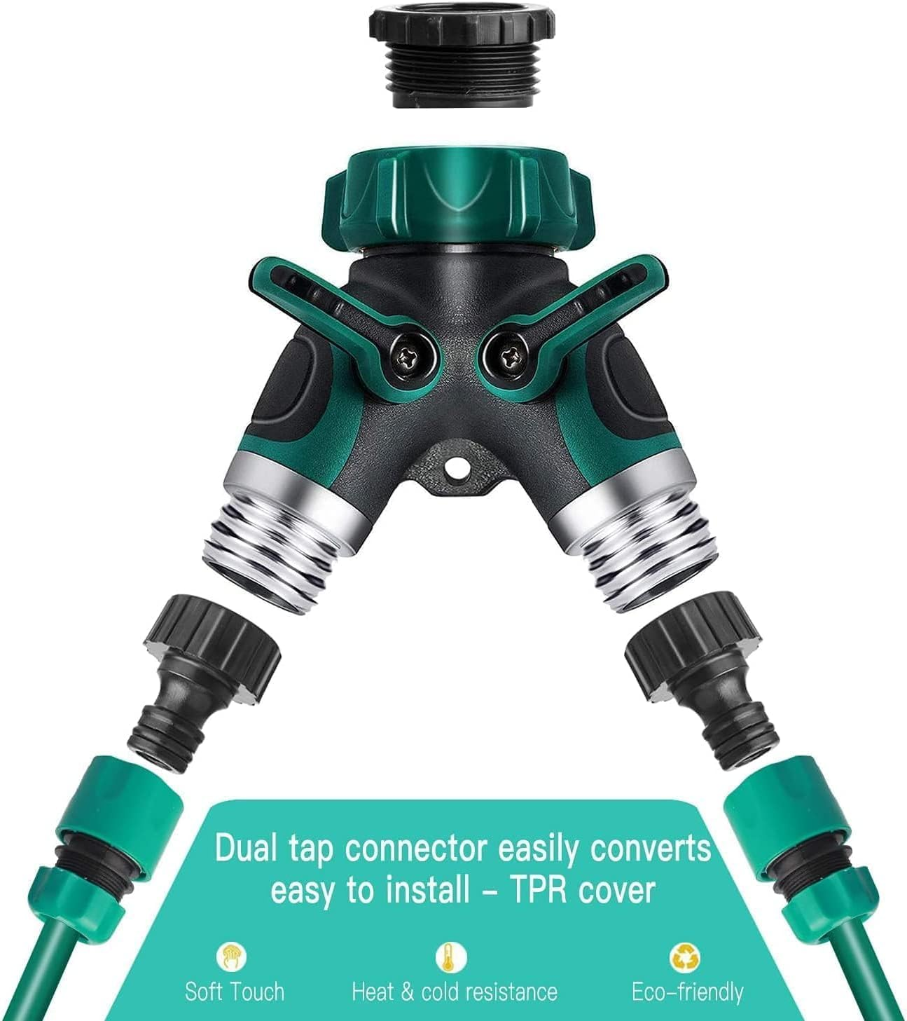 Garden Hose Splitter, 2 Way Hose Tap Connector, Hose Pipe Connector, Garden Water Pipe Connectors, Garden Hose Y-Splitter Connection with Individual On/Off Valves for Water Pipe image number 6