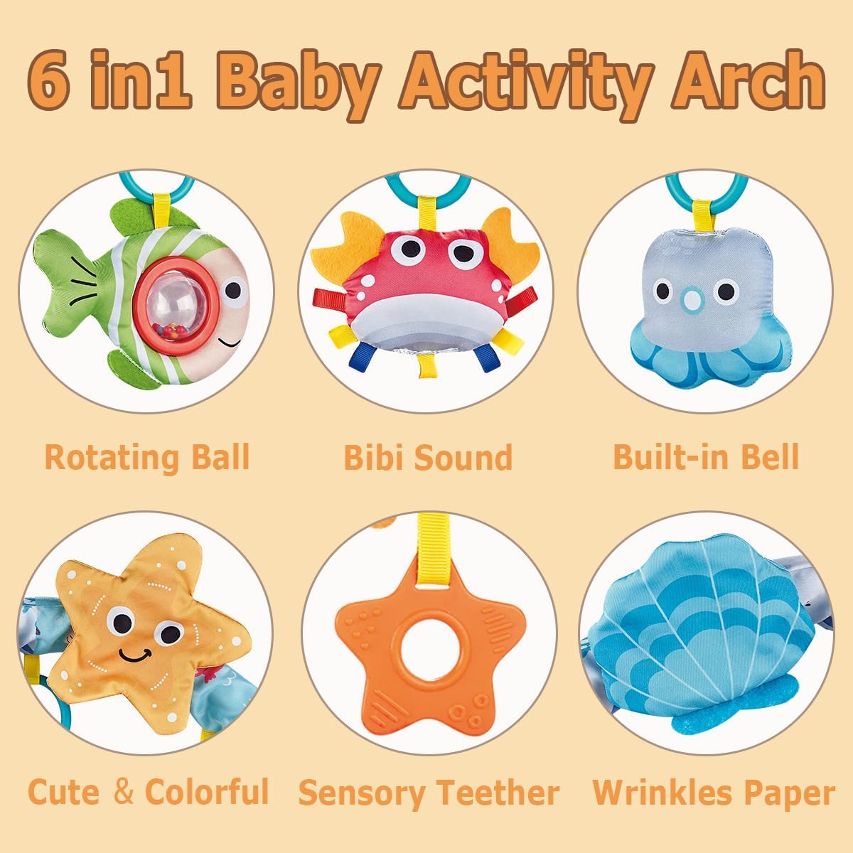 Baby Arch Activity Toy for Infant ＆ Toddlers, Fits Stroller, Car Seat and Bassinest, Baby Adjustable Crib Hanging Toy with Rattles, Stimulates Baby'S Senses and Motor Skills Development image number 4