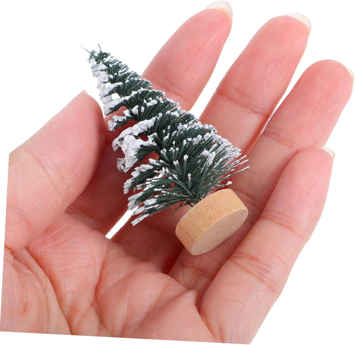 Mini Christmas Tree Decorations 5Cm Snow Covered Pine Flocking Desktop Ornaments 10Pcs Set for Xmas Party Home Table Decoration image number 5