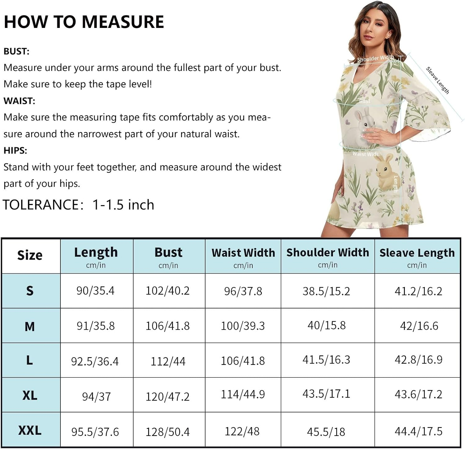 Easter Rabbits Cute Flowers Ladies Chiffon Dress 3/4 Sleeve Maternity Dress Party S-XXL image number 3