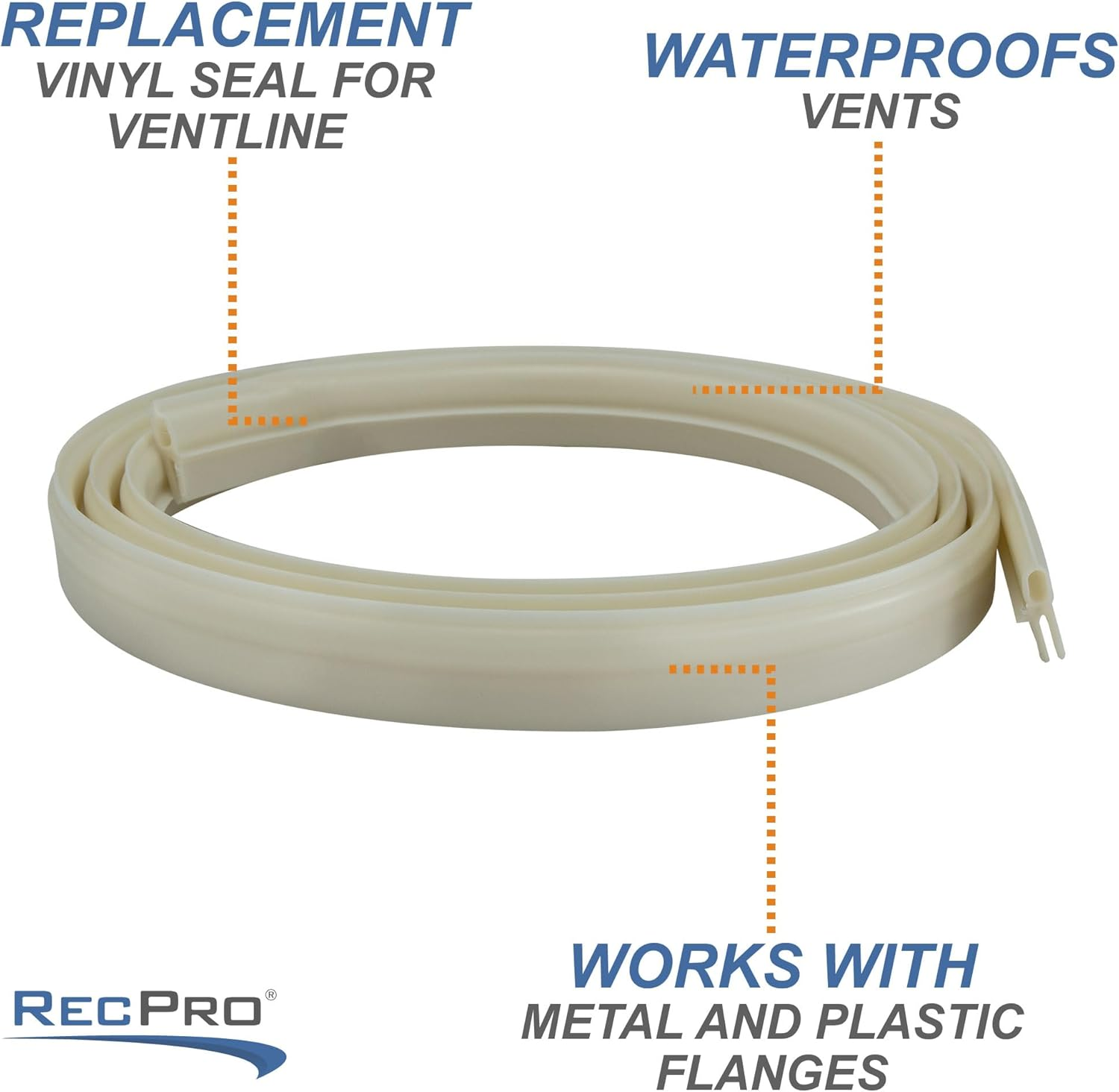 Recpro White Vinyl RV Roof Vent Seal 51" Replacement for Ventline, Hengs and Camco Roof Vents Made in America (1 Pack) image number 6