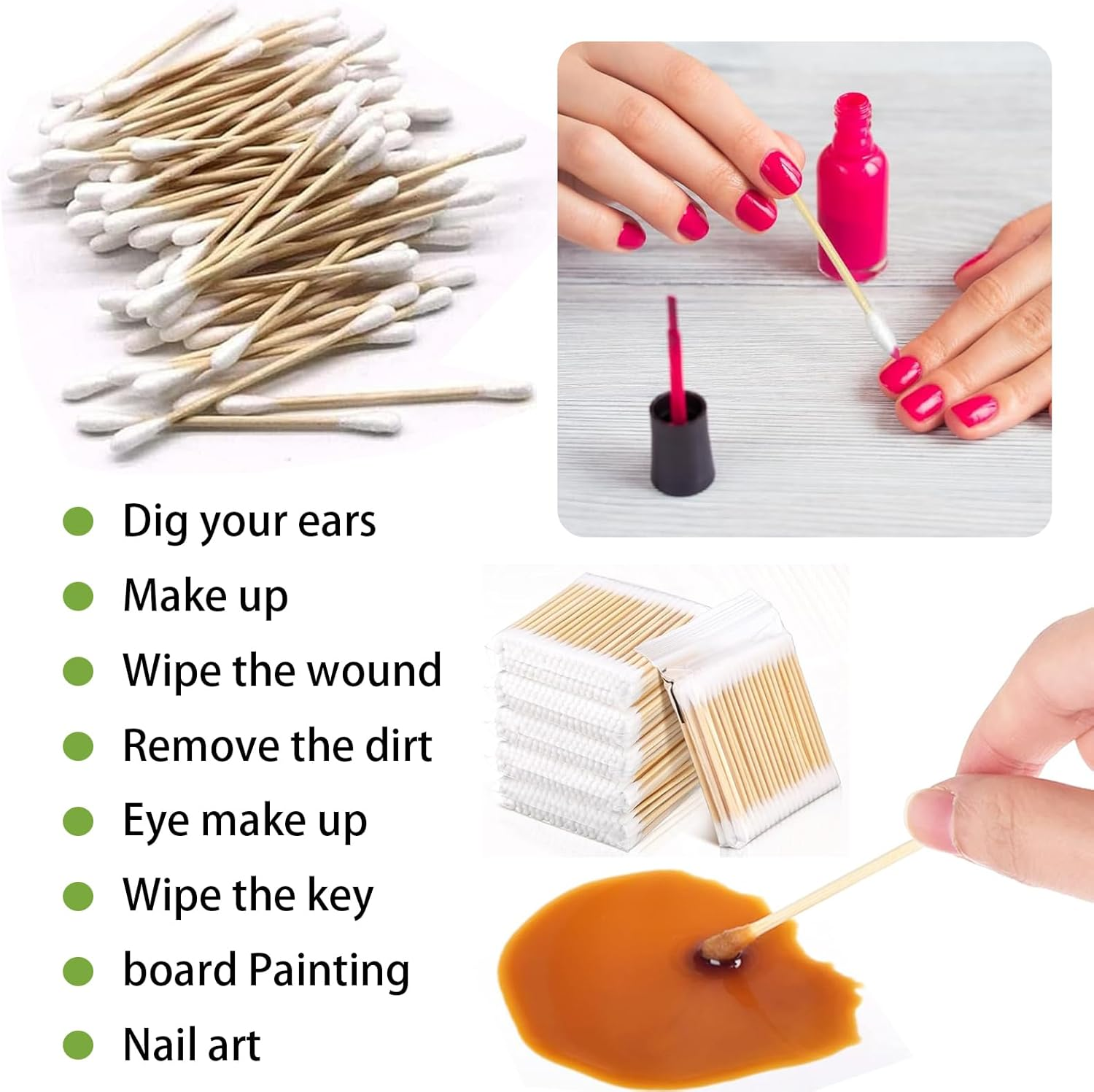 1000 Double Headed Cotton Swabs, Wooden Sticks with Double Headed Circular Cotton Swabs, Wooden Sticks for Makeup and Cleaning image number 4