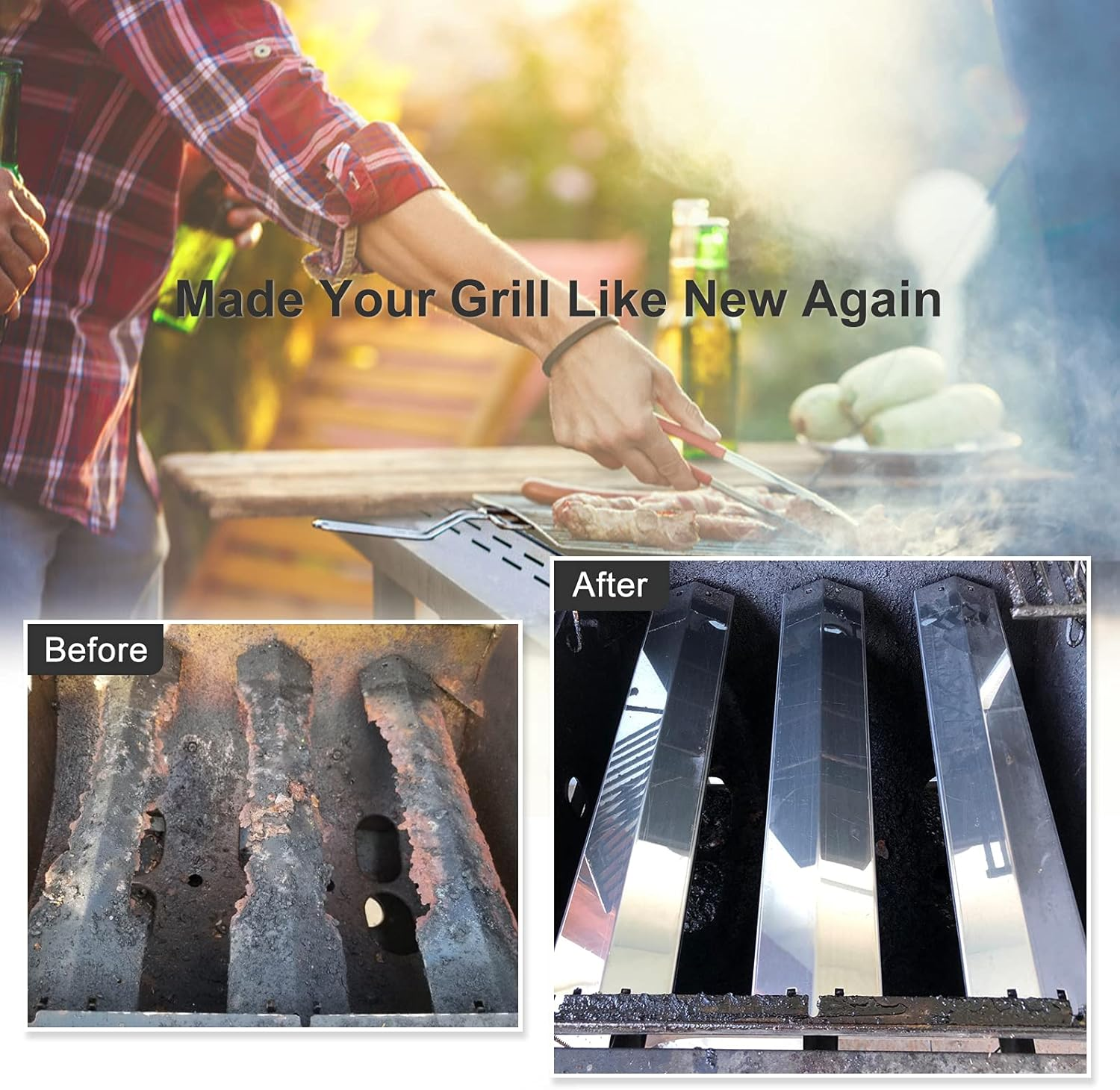 Criditpid Heat Plates Shield Replacement Parts for Char Griller 5050, 5650, 3001, 5072, 3008 Grill, Stainless Steel Heat Tent Burner Cover Flame Tamers for Chargriller Duo 5050, King Griller 3008 5252 image number 5