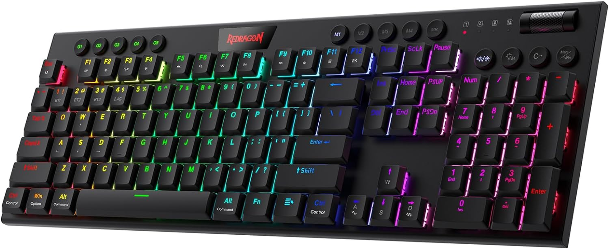 Redragon K618 Horus Wireless RGB Mechanical Keyboard, Bluetooth/2.4Ghz/Wired Tri-Mode Ultra-Thin Low Profile Gaming Keyboard W/No-Lag Cordless Connection, Dedicated Media Control & Linear Red Switch image number 5