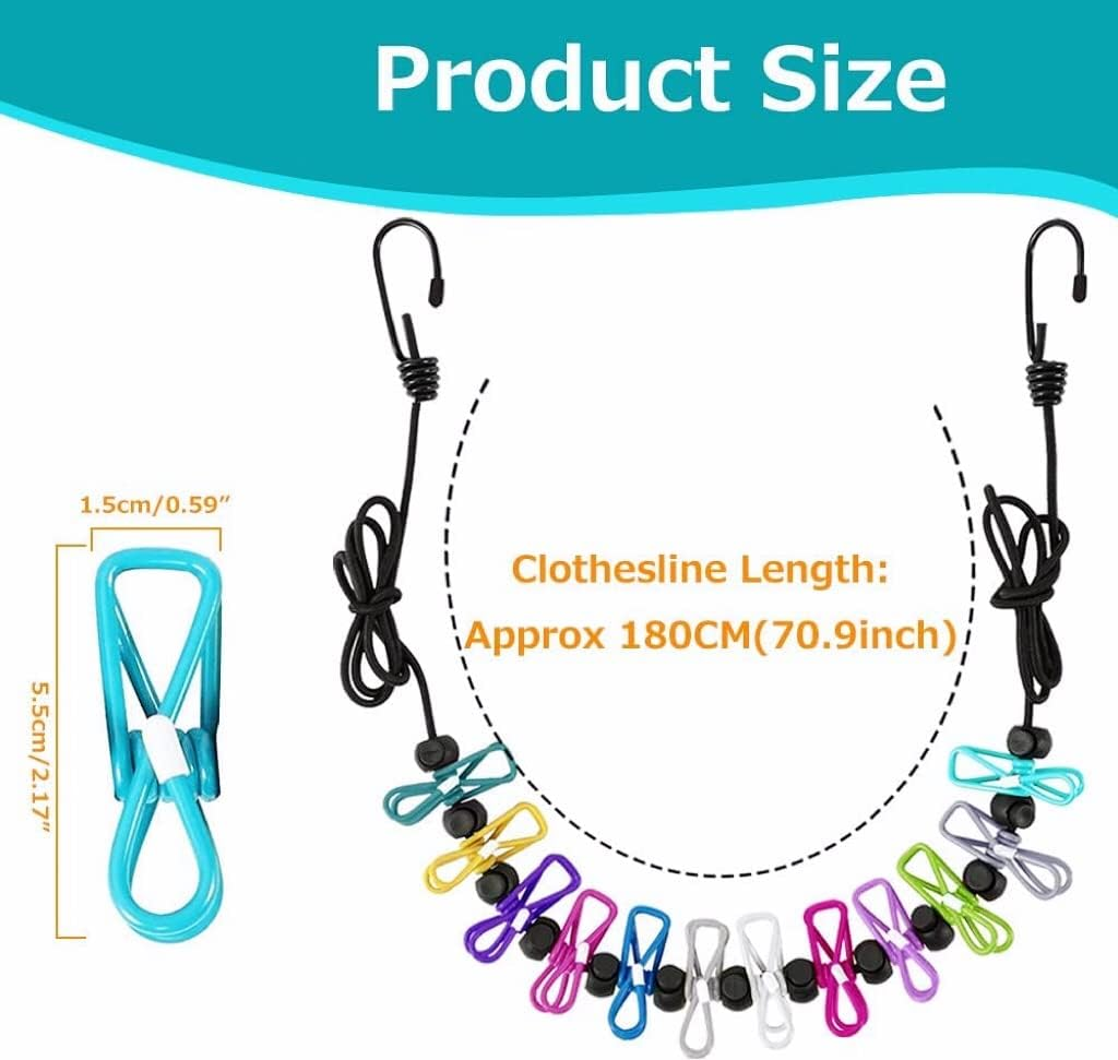 2 Pack Portable Travel Clothesline, Retractable Adjustable Clothesline with 12 Clothespins, Camping Outdoor RV Accessories for Hotel, Apartment, Indoor, Outdoor image number 5