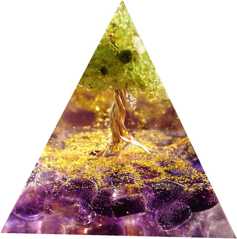 Tree of Life Orgonite Pyramid Kit White Quartz with Obsidian Stone Positive Reiki Energy Generator Crystal Healing Orgone Collection Wealth Lucky Meditation Tool