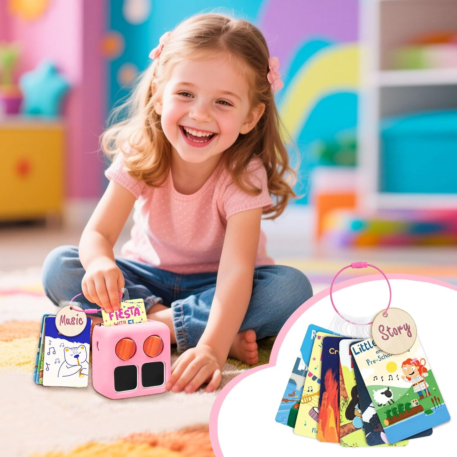 Collecthall Card Holder for Yoto Cards, 200 PCS Adhesive Tabs with 10 Removable Rings, 6 Blank Wood Labels, Portable Card Holder Organizer Storage Case for Travel image number 5