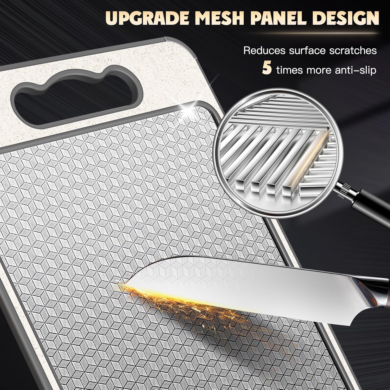 Stainless Steel Cutting Board, Double Sided Chopping Board for Kitchen, Scratch-Resistant Mesh Design, Juice Groove, Non-Slip Silicone Wrap, Dishwasher Safe image number 3