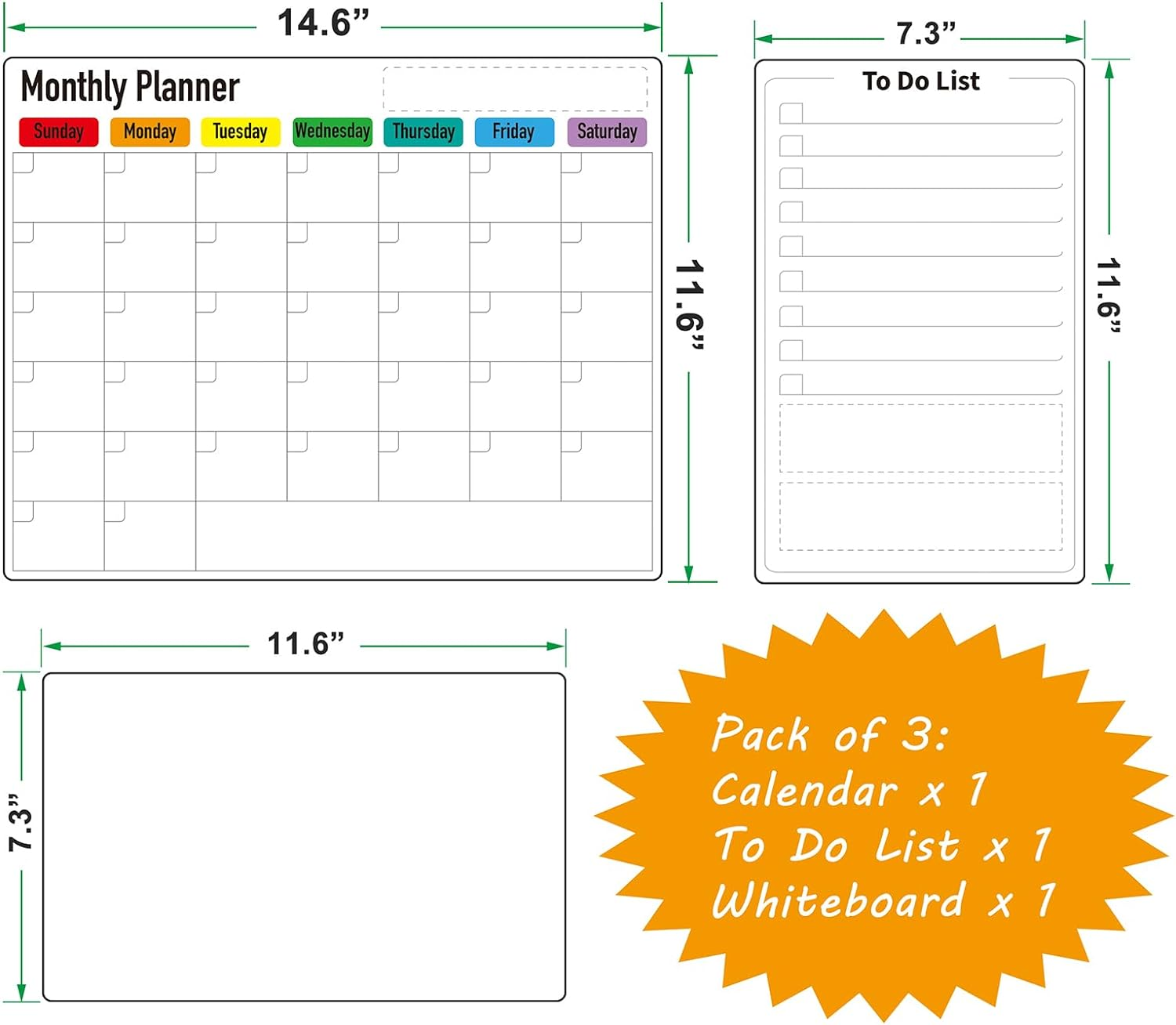 Zazzykid Magnetic Dry Erase Calendar for Fridge: Pack of 3-14.6&rdquo; X 11.6&rdquo; Magnetic Monthly Planner + 7.3&rdquo; X 11.6&rdquo; to Do List Pad & Fridge Whiteboard image number 3