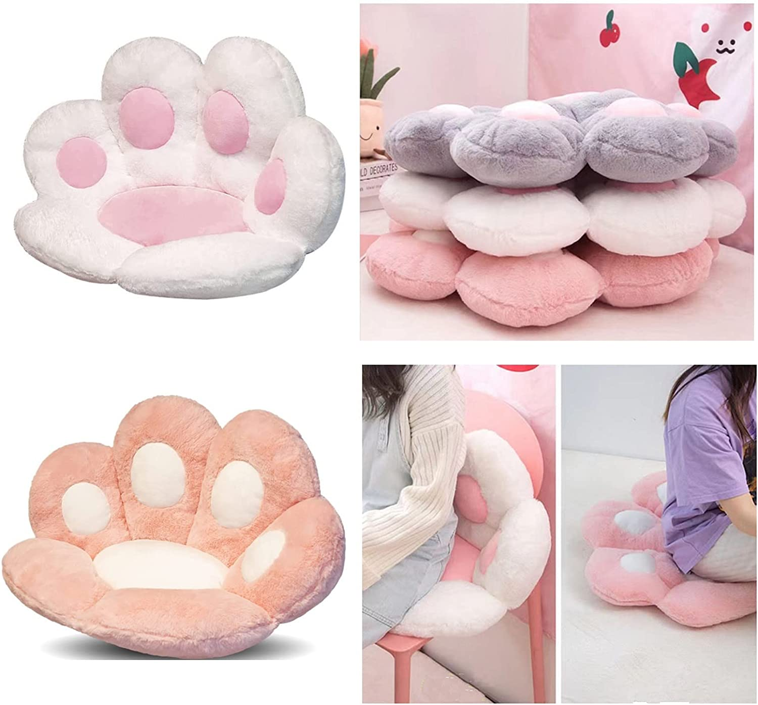 Cat Paw Cushion Cute Seat Cushion,Cat Paw Shape Lazy Sofa Bear Paw Chair Cushion Warm Floor Cushion for Dining Room Office Chair,Funny Gifts (White) image number 4