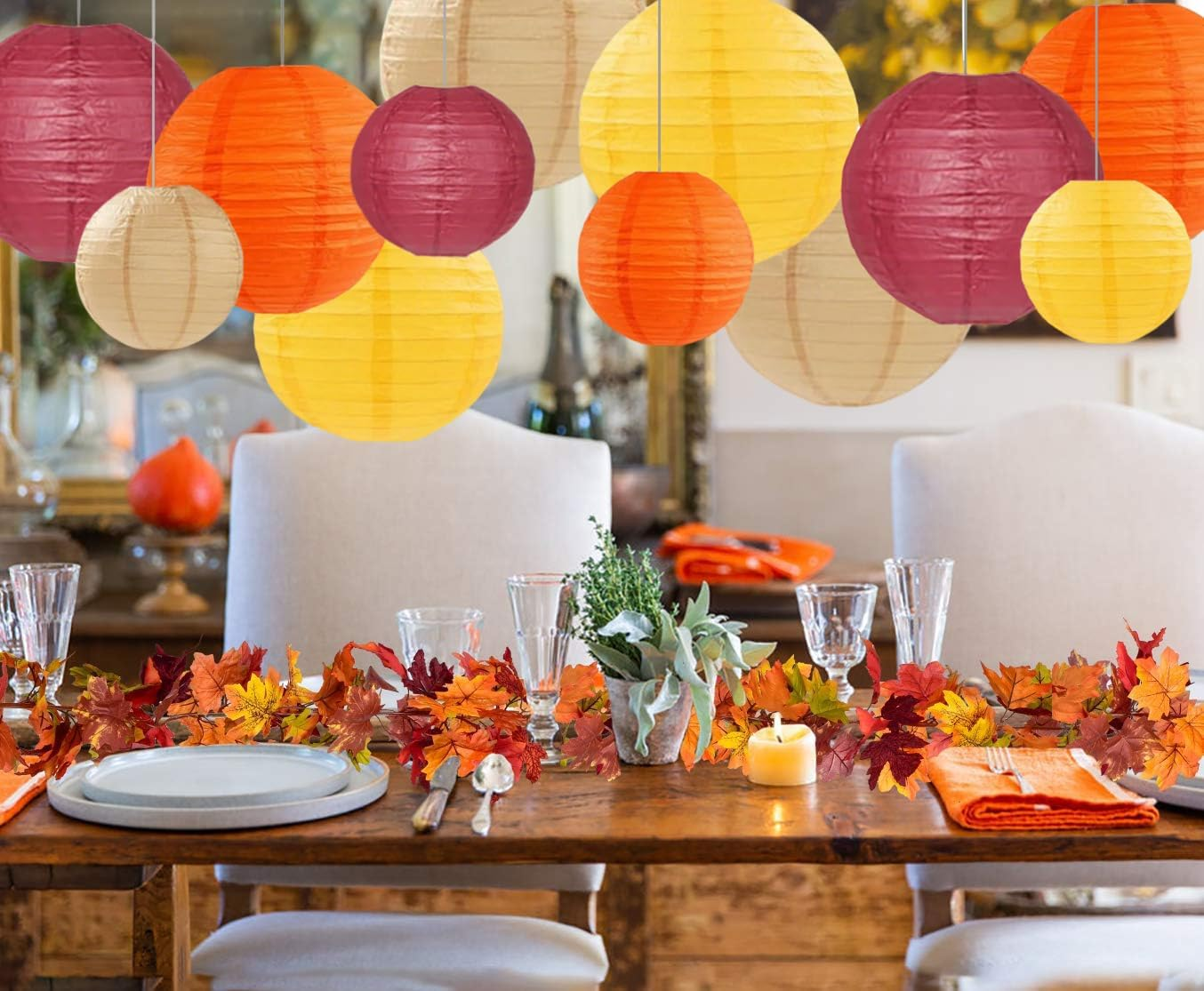 Capesaro Burgundy Maroon Wine Paper Lanterns Decorative 12 Pieces Party Hanging Decorations for Rustic Autumn Party Bridal Shower Wedding Baby Shower Graduation Anniversary Room Decoration image number 3