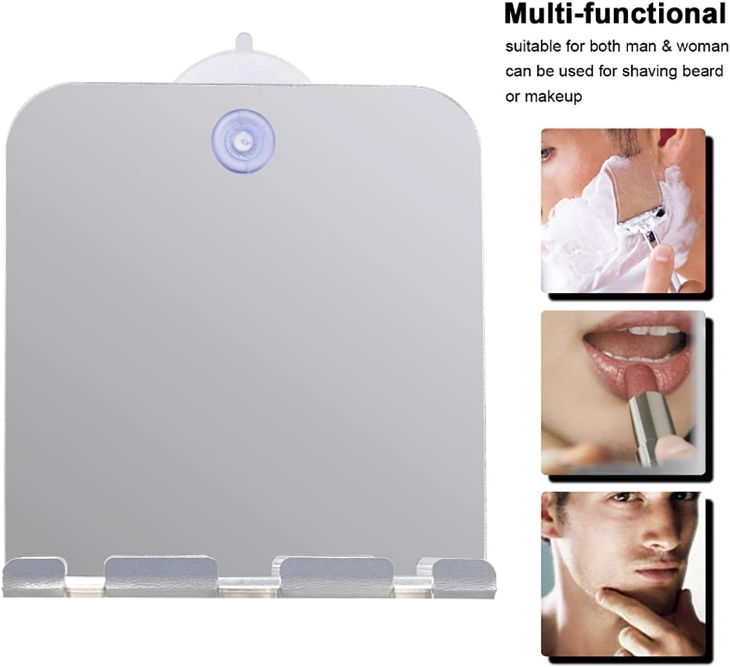 Shower Mirror Travel Mirror Unbreakable Portable Shaving Mirror, Hanging Razor Toothbrush, Square image number 6