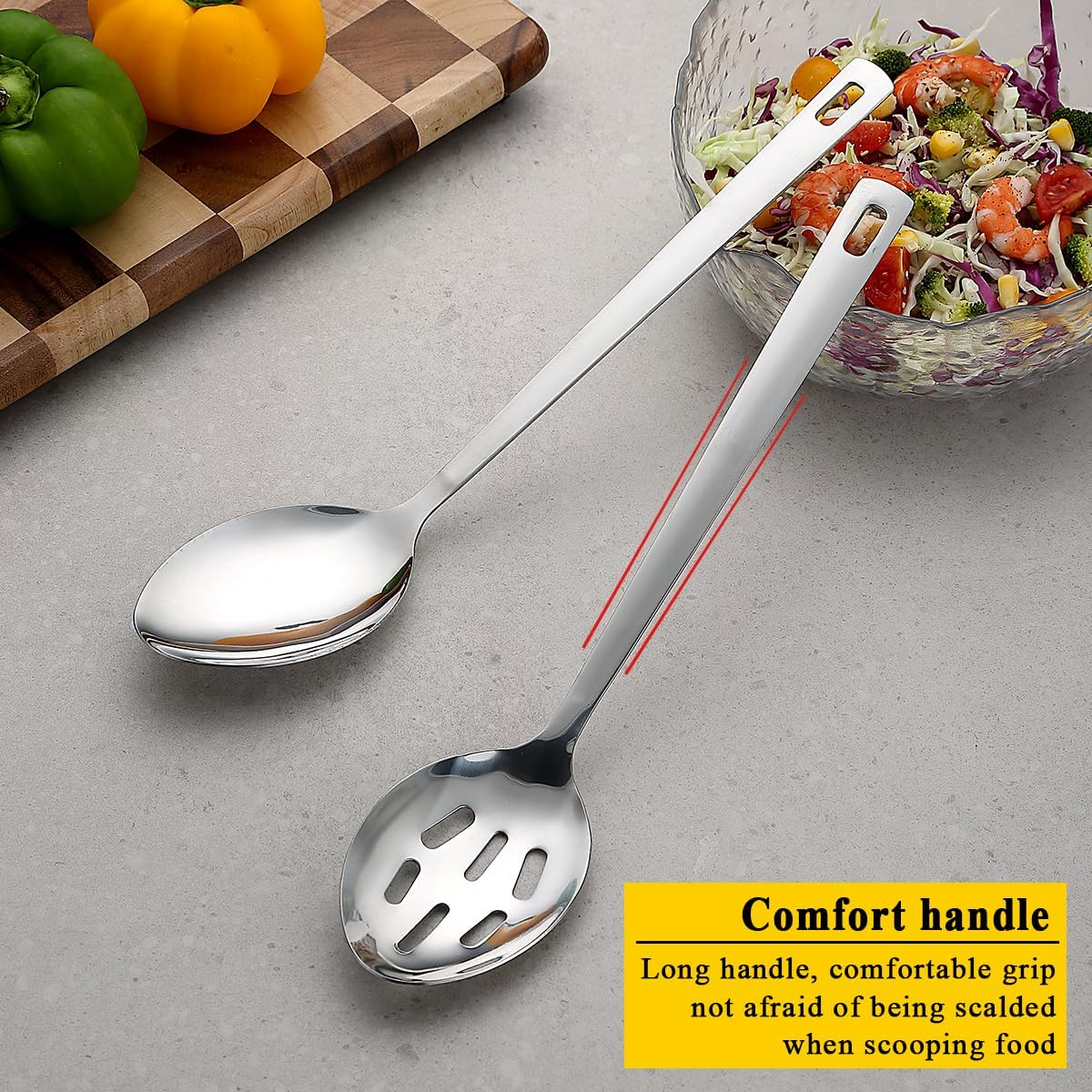 Kyraton Cooking Spoons Pack of 2, Kitchen Utensils, Serving Spoon, Cooking Utensils, Stainless Steel Kitchen Utensils for Frying, Mixing, Serving, Draining, Turning and Stirring. image number 6