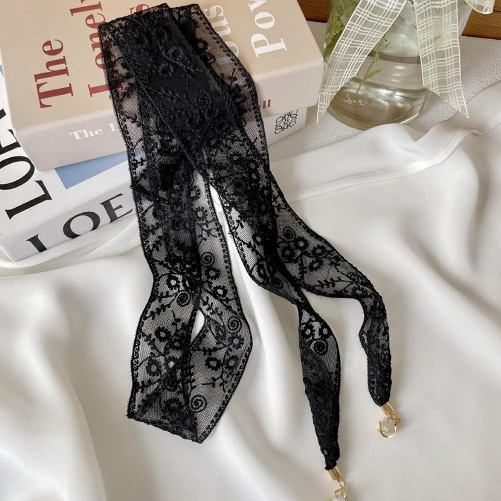 CABODYALS Black Lace Headbands French Floral Pattern Cute Soft Elegant Head Wrap Lace Hair Bands Thin Hair Band Made of Cotton and Polyester Headscarf for Women Evening Dresses Bridal Dress image number 5