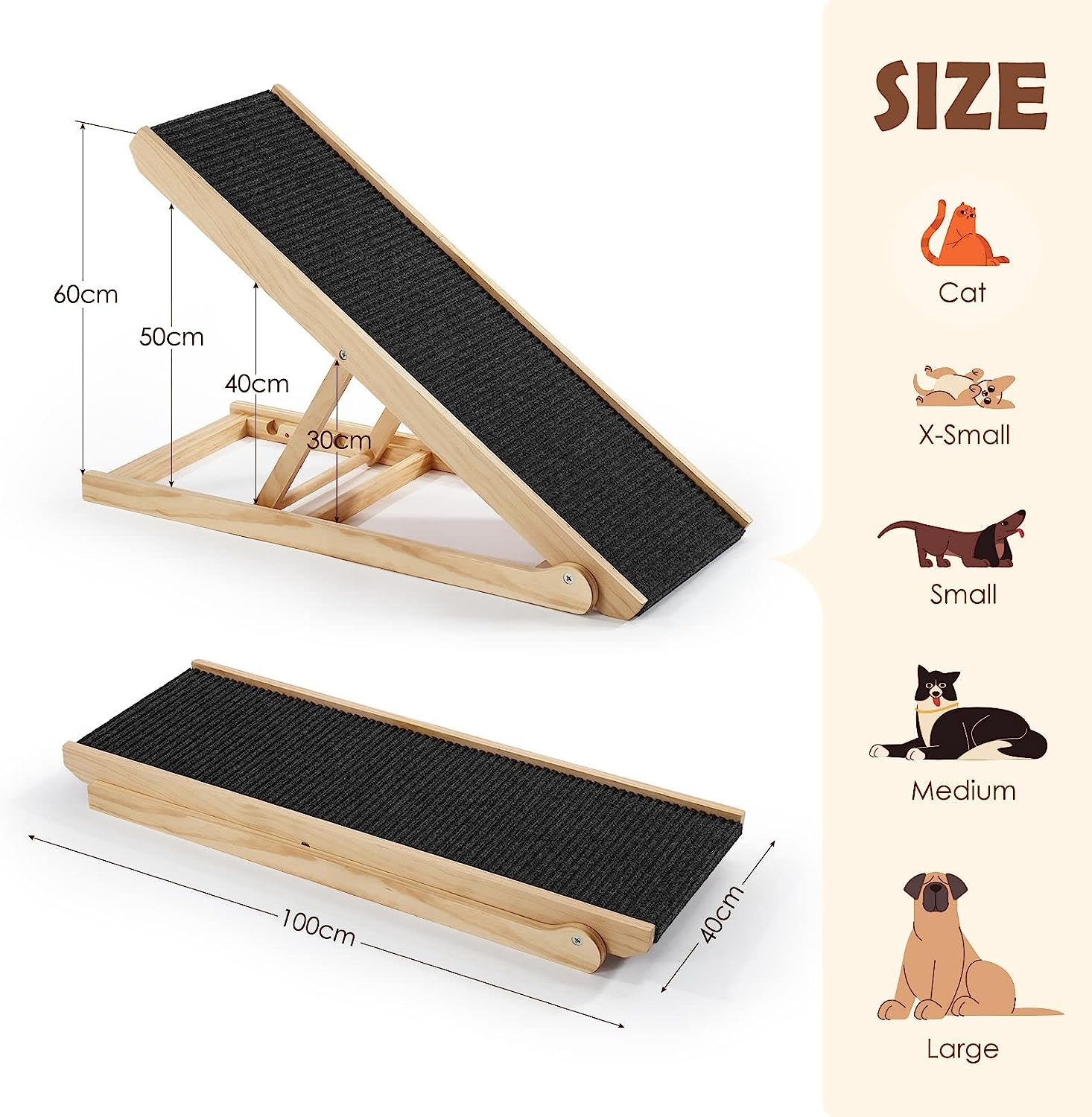 Dog Stairs Pet Ramp for Bed 4 Level Adjustable Ladder for Bed Car Outdoor Indoor,Foldable Pet Step from New Zealand Pine Wood
