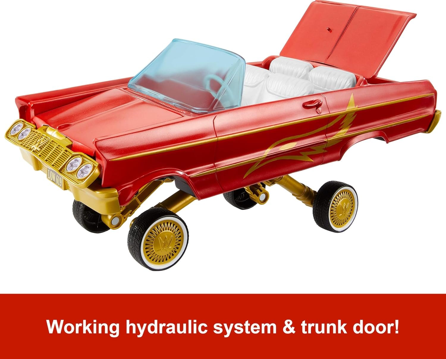 Mattel WWE Action Figure & Toy Vehicle Set, Rey Mysterio Main Event Figure & Lucha Low Rider Car with Launching Action & Hydraulics image number 4