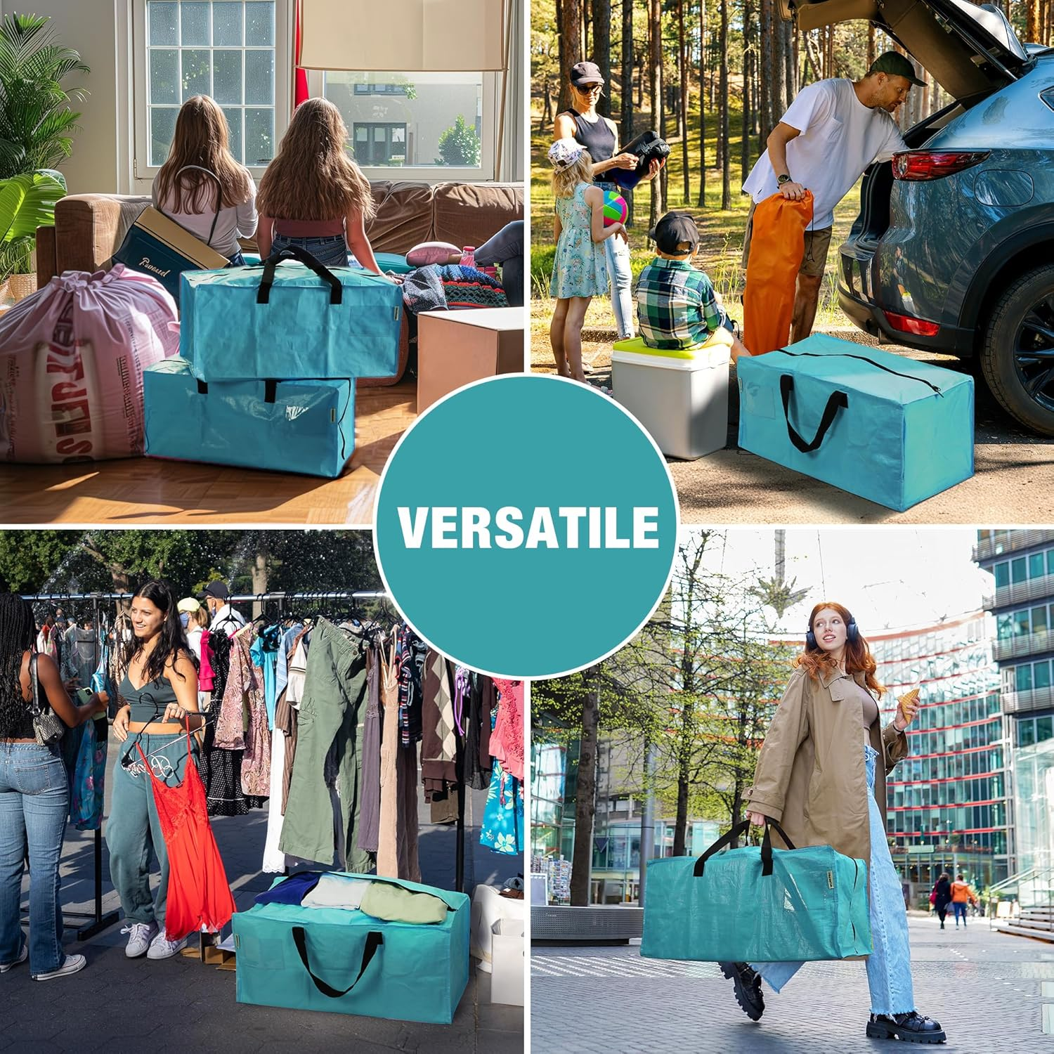 WORKPRO 6 Pack Extra Large Moving Bags with Zippers & Carrying Handles Backpack Straps, Heavy-Duty Storage Tote for Space Saving & Storage, Alternative to Moving Box (Blue) image number 3