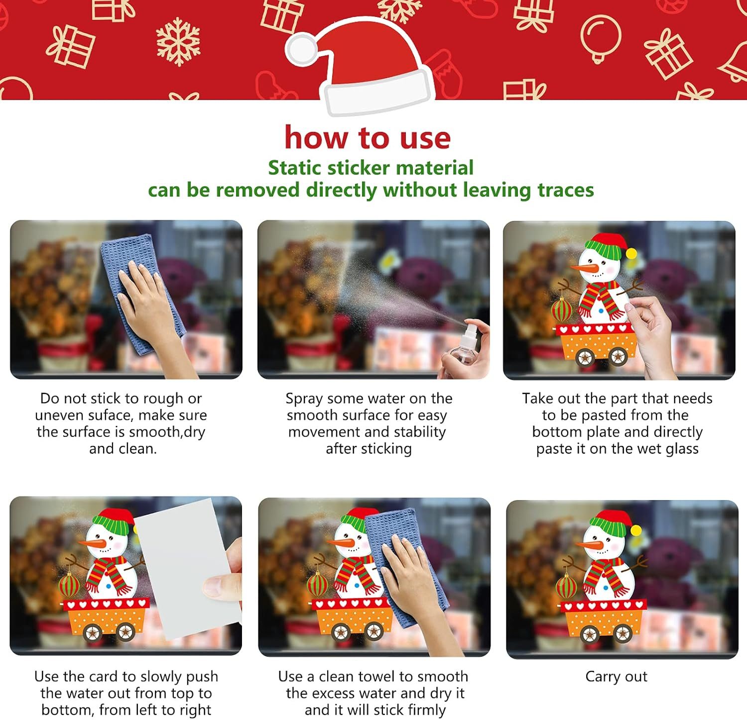 Hianjoo Christmas Window Stickers, 4 Sheets Xmas Glass Stickers with Snowflake, Snowman, Santa Claus, Garland for Christmas Indoor Wall Decorations Removable Window Display Showcase Door image number 2