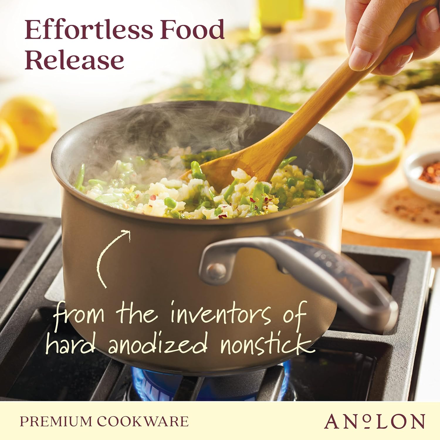 Anolon Ascend Hard Anodized Nonstick Sauce Pan/Saucepan and Lid - Good for All Stovetops (Gas, Glass Top, Electric & Induction), Dishwasher & Oven Safe with Stainless Steel Handle, 3 Quart - Bronze image number 3