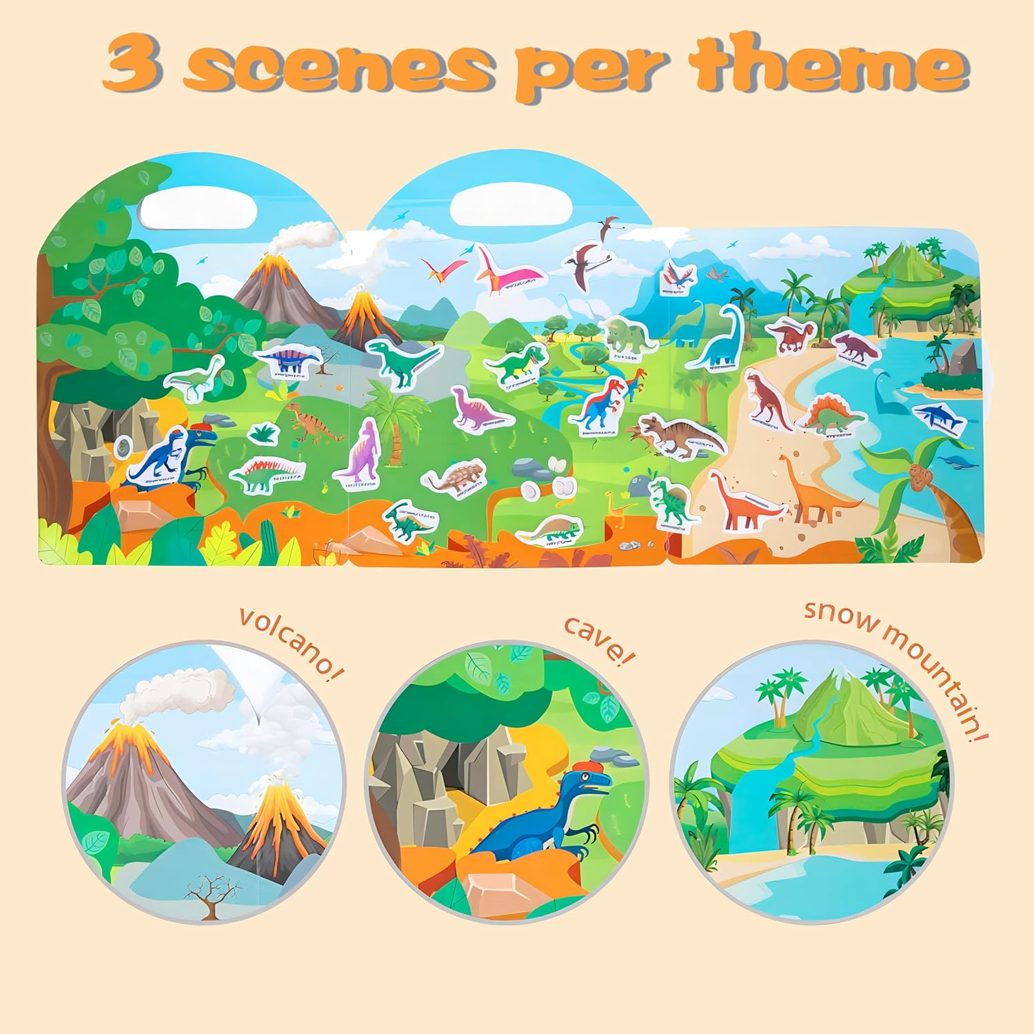 4 Pack Reusable Puffy Sticker Book for Kids 2-4, Reusable Stickers Books for Toddlers 1-3 Boys Girls, 4 Themes Animal Vechicles Dinosaurs Ocean Education Learning Toys for Christmas Birthday Gift image number 1