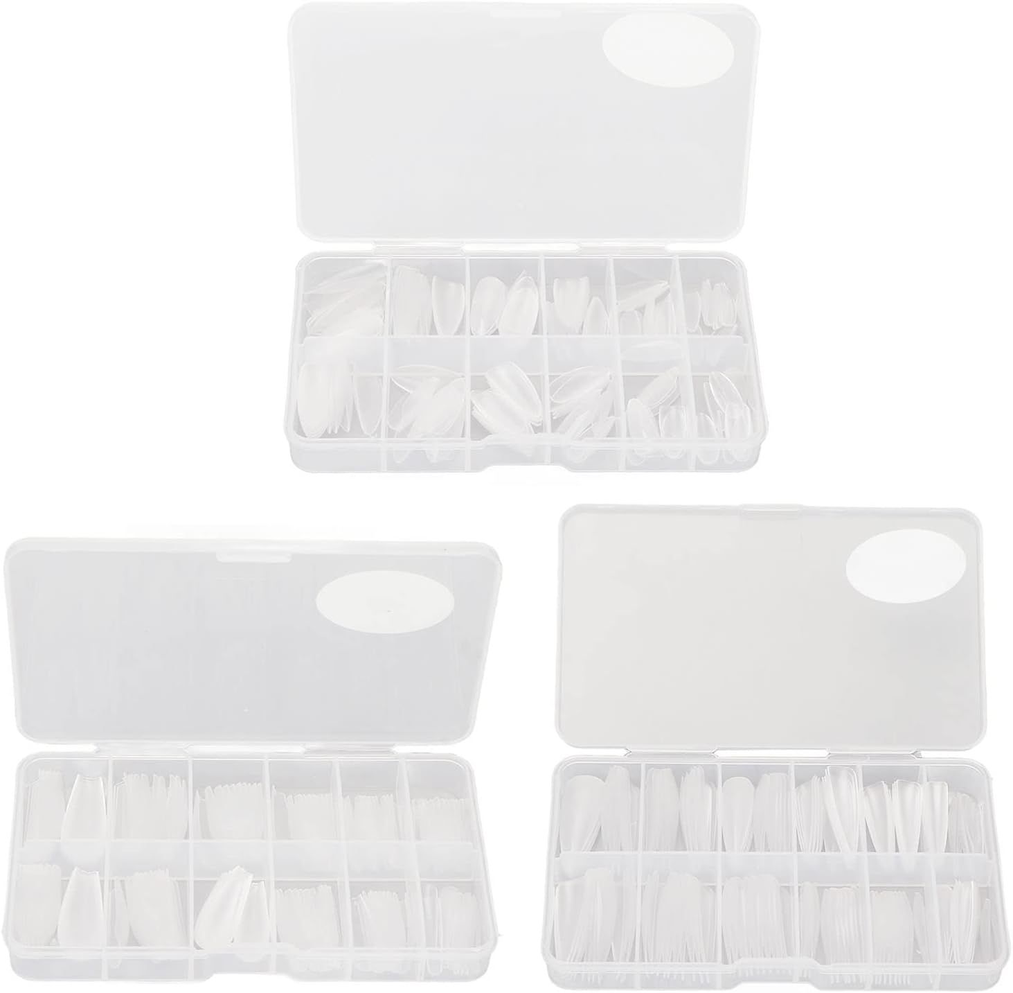 Ejoyous 360PCS ABS Frosted Nail Tips (3 Boxes X 120PCS) Including Coffin/Stiletto/Almond Shapes, Multiple Sizes Fits Professional Nail Artists File/Paint, Home DIY Durable image number 2