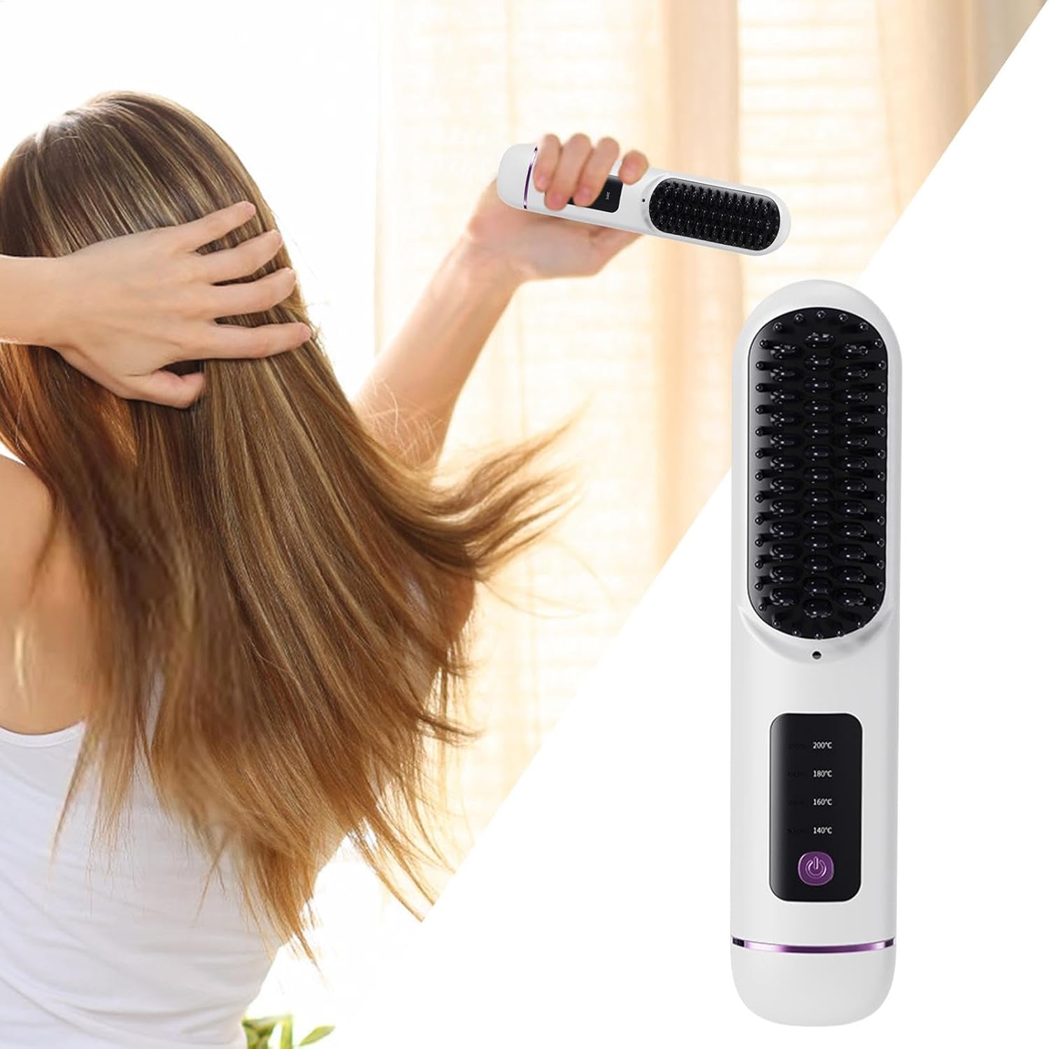 Portable Hair Straightener Brush - Lightweight Straightener Brush | Cordless Straightener Brush 4 Adjustable Temperature USB Straightening Comb for Home and Travel image number 3